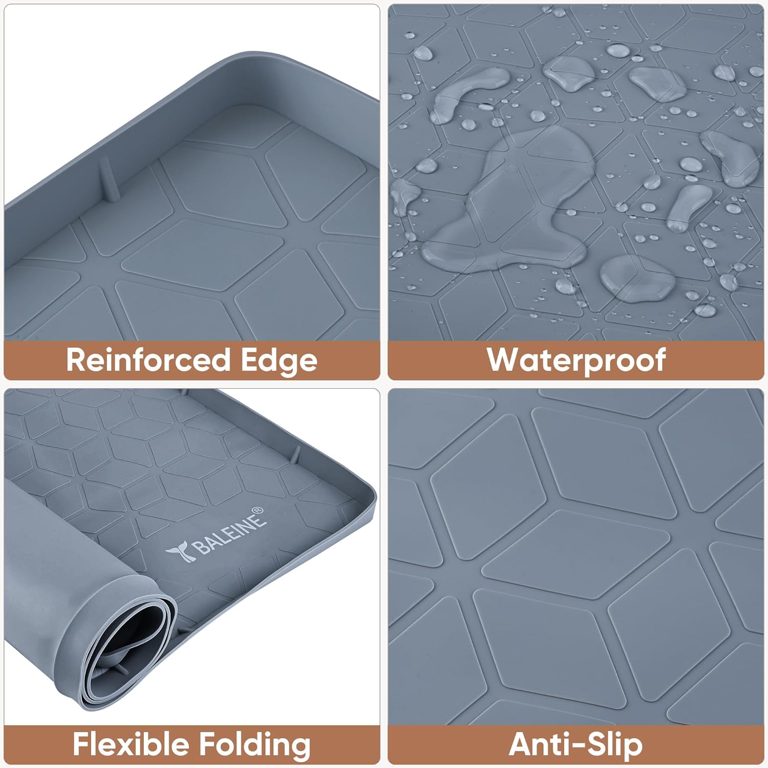 BALEINE 34''×22'' Under Sink Mat, Waterproof Food Grade Silicone Undersink Mat, Cabinet Shelf Drip Tray, Under Sink Liner for Kitchen, Bathroom (Blue) - Image 3