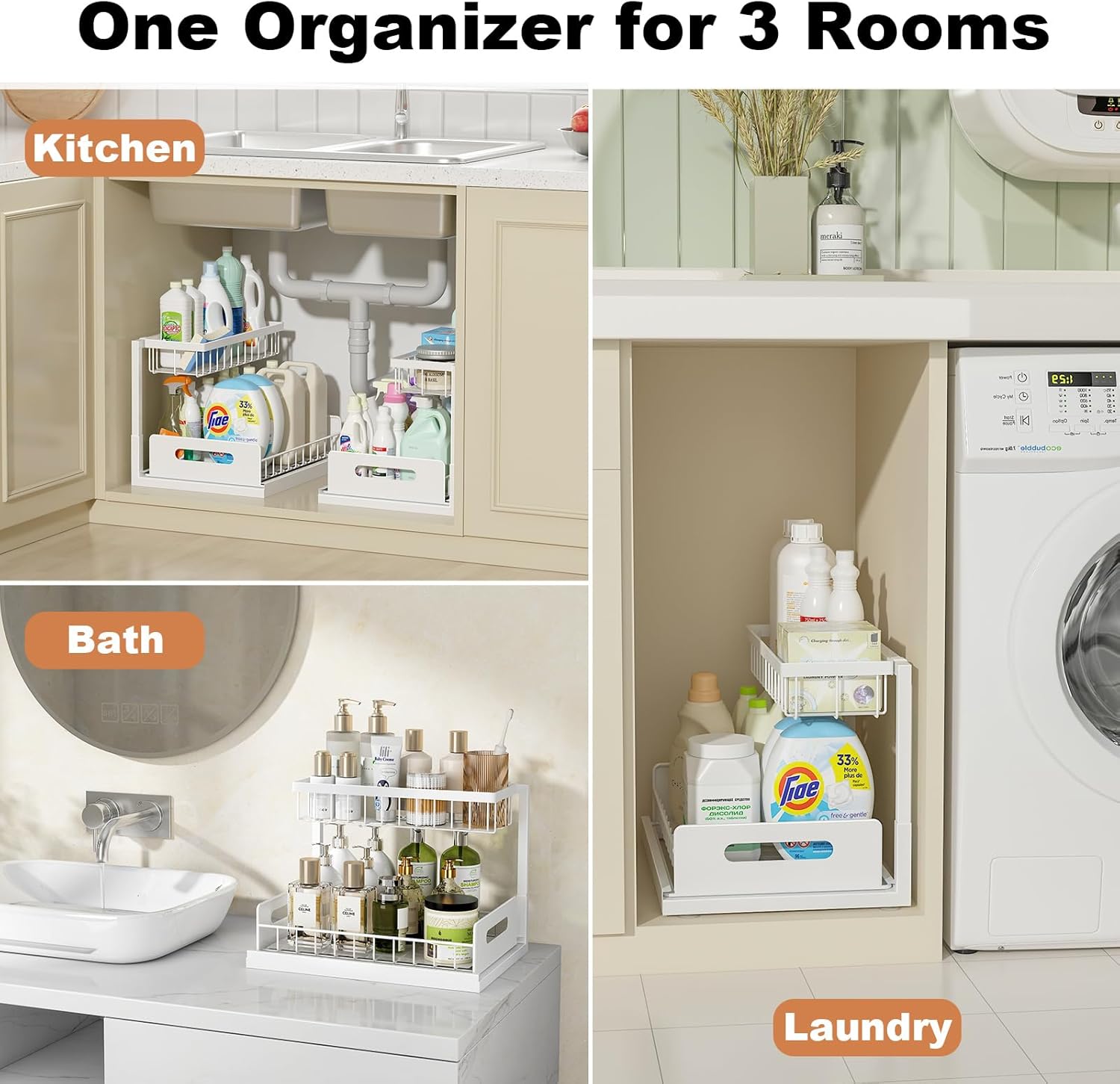 REALINN Under Sink Organizer, Pull Out Cabinet Organizer 2 Tier Slide Out Sink Shelf Cabinet Storage Shelves, Under Sink Storage for Kitchen Bathroom Cabinet, White, 1 Pack - Image 6