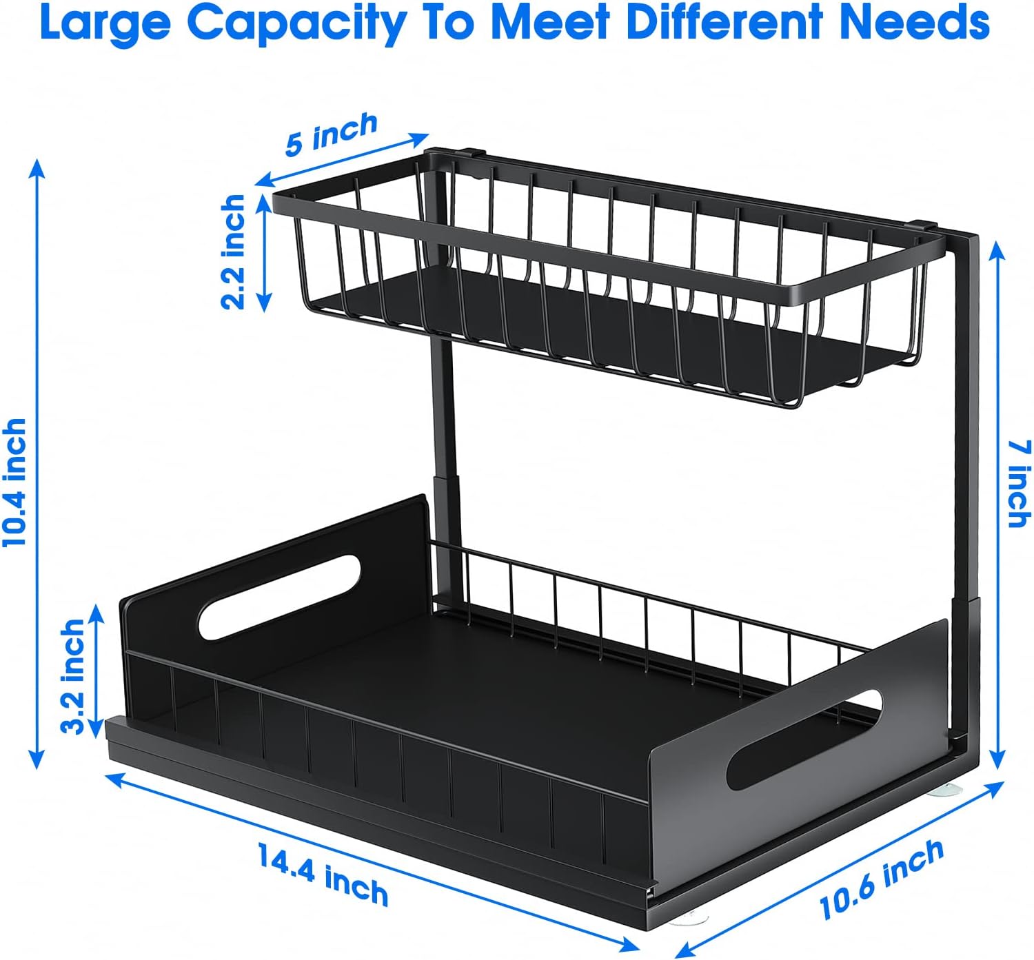 Under Sink Organizer, 2 Tier Pull-Out Cabinet Storage Shelf, Rust-Resistant Metal Organizer for Kitchen Bathroom Laundry Room, No Tools Installation, 1 Pack Black - Image 7