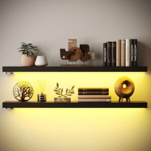 BAMEOS Floating Shelves with LED Li...