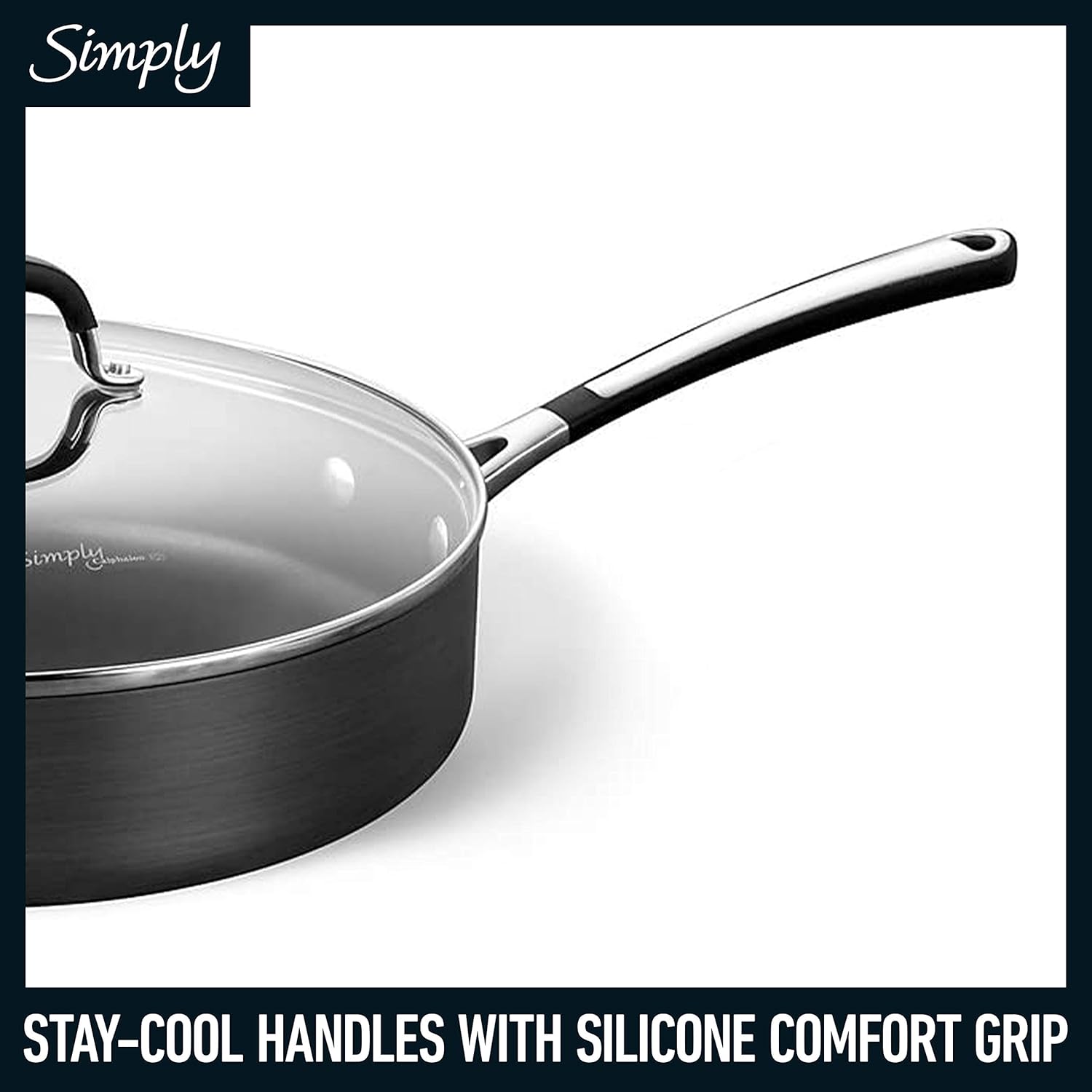 Calphalon 10-Piece Non-Stick Kitchen Cookware Set Black Pots & Pans with Stay-Cool Stainless Steel Handles Hard-Anodized Aluminum for Even Heating - Image 5