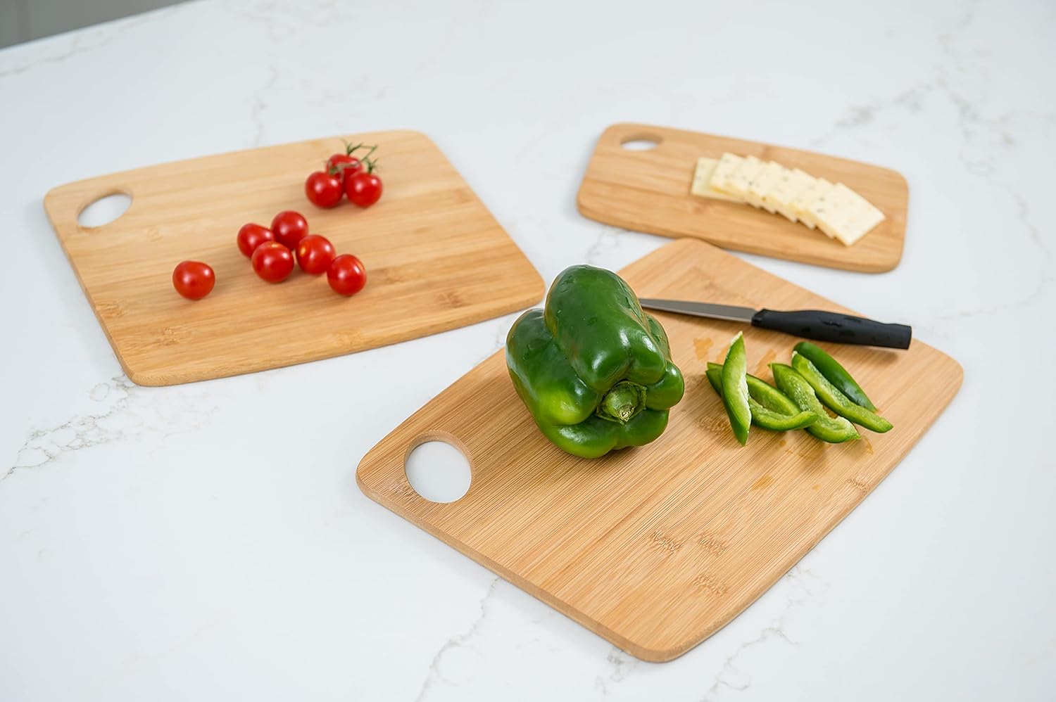 Lipper International 839 Bamboo Wood Thin Cutting Board with Oval Hole in Corner, Assorted Sizes, Set of 3 - Image 5