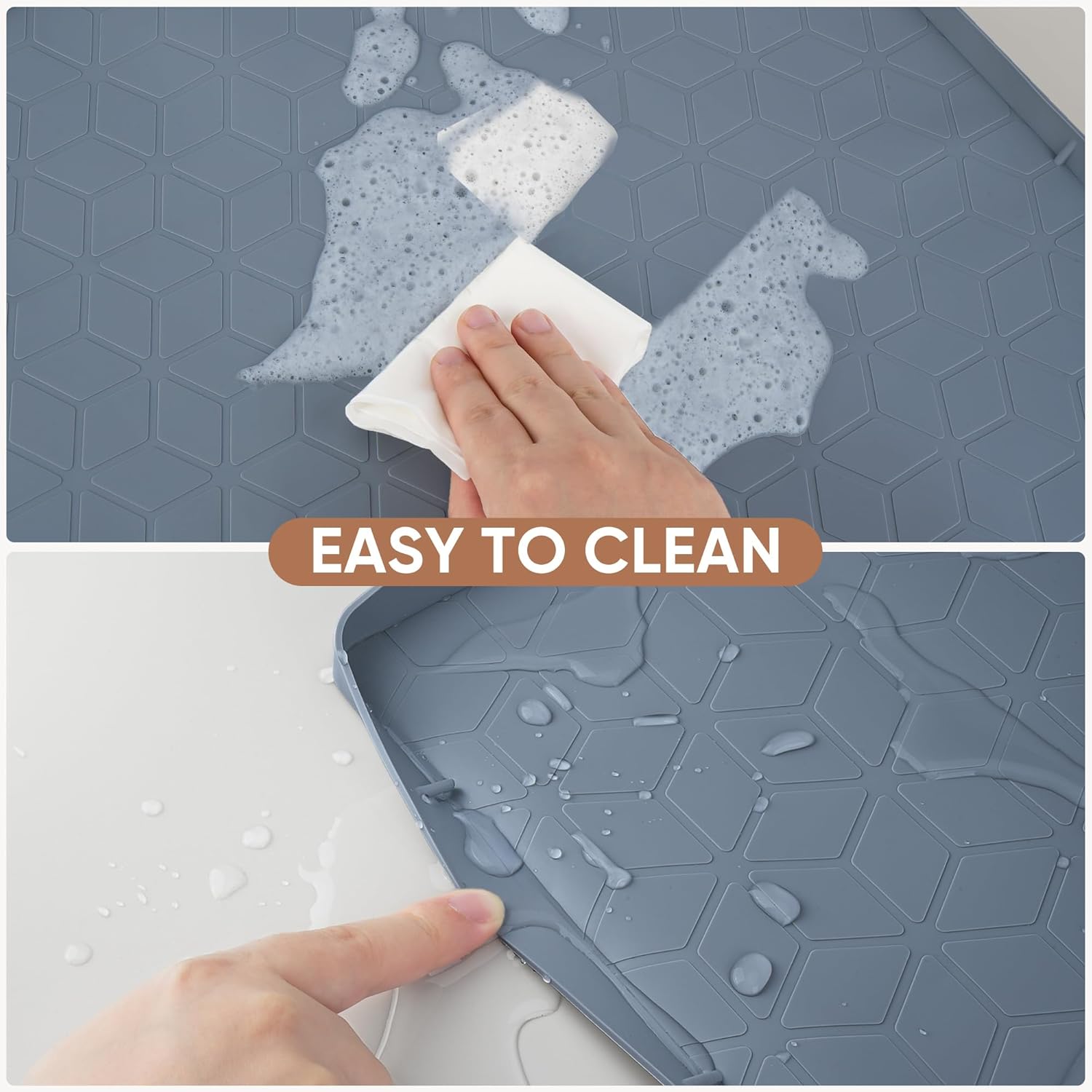 BALEINE 34''×22'' Under Sink Mat, Waterproof Food Grade Silicone Undersink Mat, Cabinet Shelf Drip Tray, Under Sink Liner for Kitchen, Bathroom (Blue) - Image 5