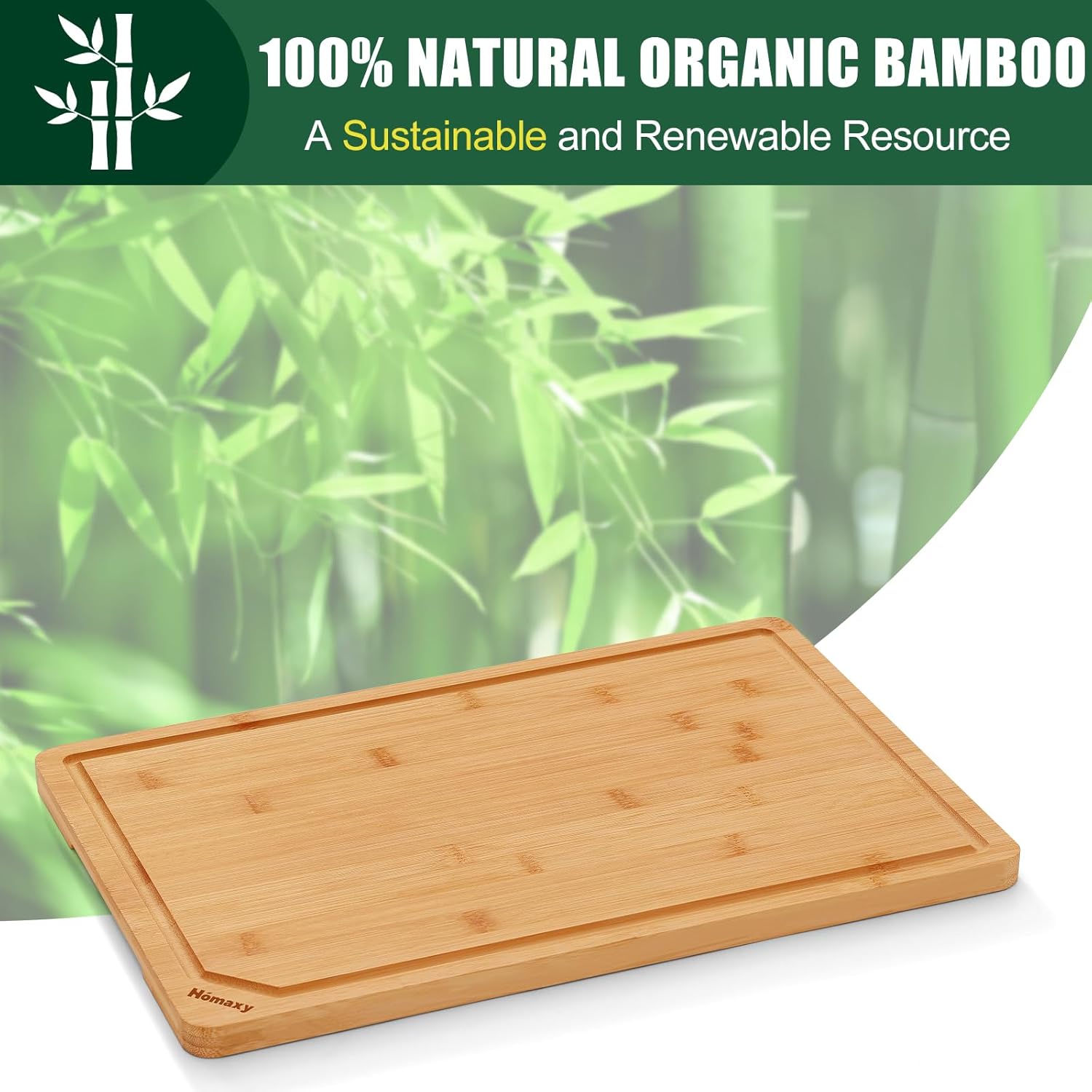 Homaxy Extra Large Organic Bamboo Cutting Boards for Kitchen, 18"x12" Wooden XL Cutting Board with Juice Groove and Handles, Charcuterie Butcher Block Wood Serving & Chopping Board - Pre Oiled - Image 3