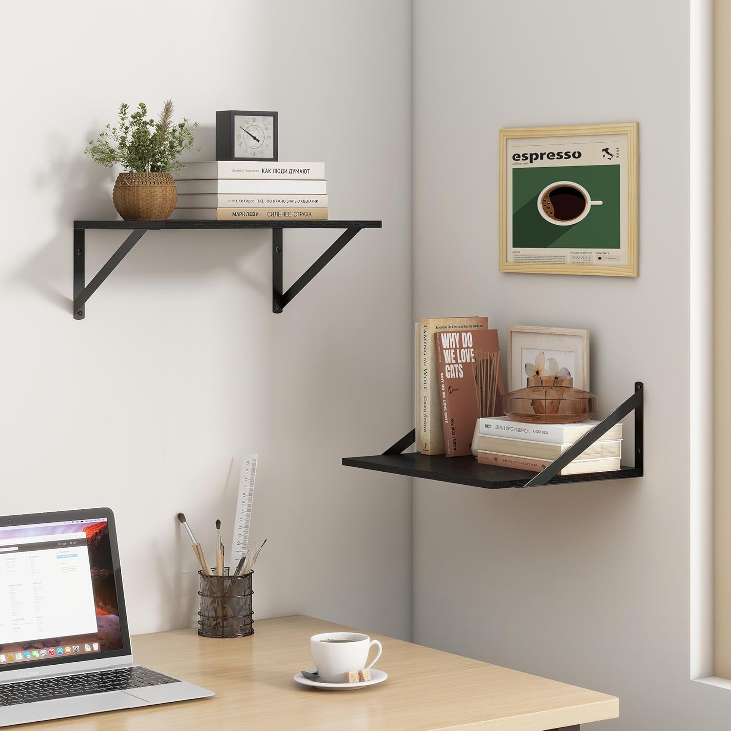 Fun Memories Deep Floating Shelves for Wall, 12 Inch Deep Black Floating Shelves Set of 2, 16" W x 12" D Wall Shelf, Wide Display Ledges Shelves for Bedroom, Bathroom, 12 Deep Bookshelf Wall Mounted - Image 2