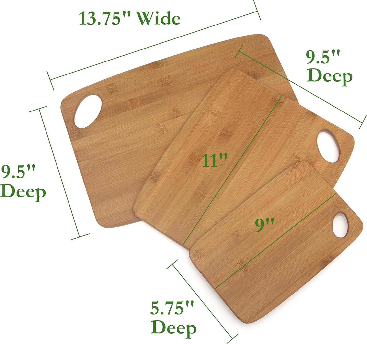 Lipper International 839 Bamboo Wood Thin Cutting Board with Oval Hole in Corner, Assorted Sizes, Set of 3 - Image 2