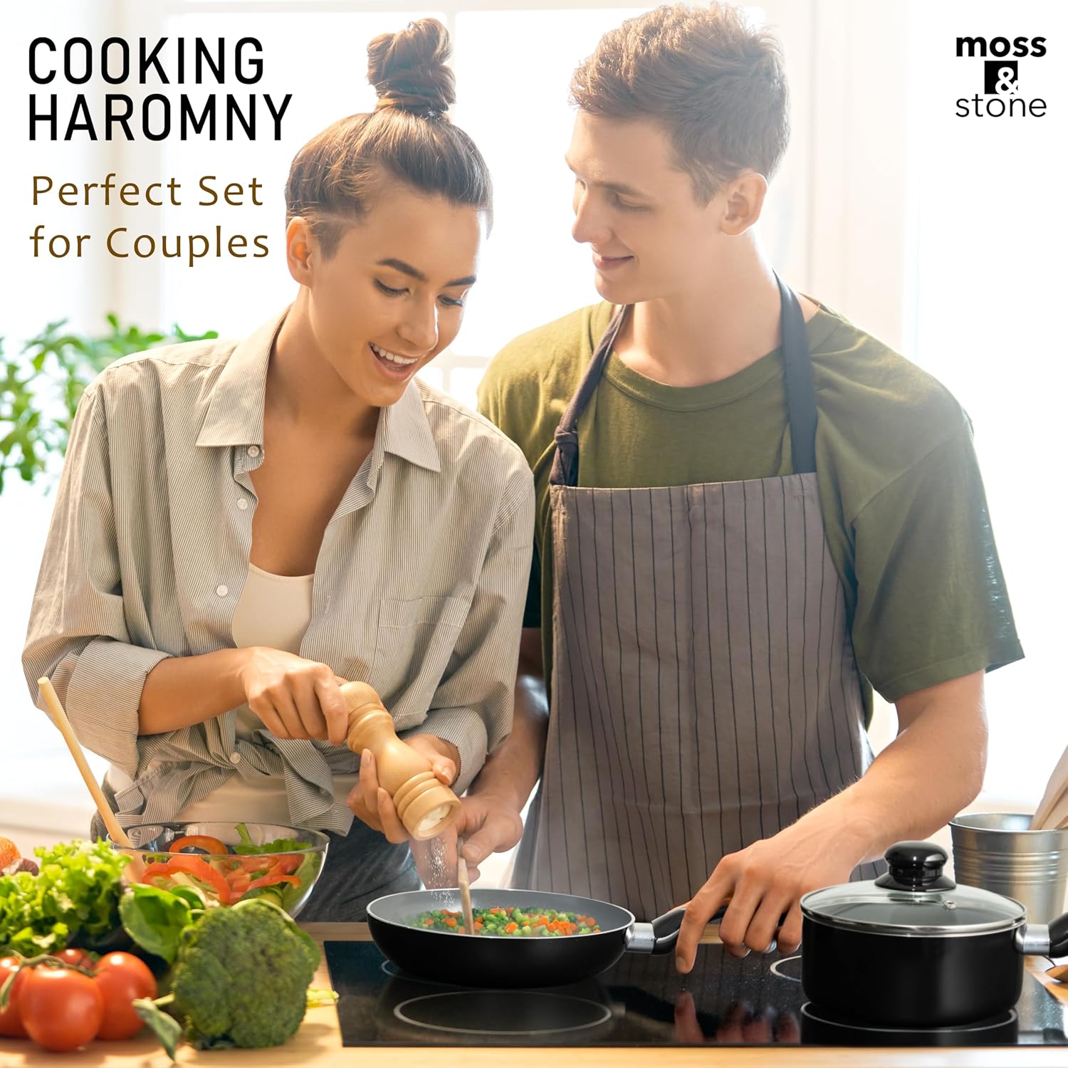 Moss & Stone 6 Pcs Black Nonstick Cookware Set, Pots And Pans Set Non stick With Glass Lid, Induction Cookware, Stay-Cool Handle PTFE/PFOA Kitchen Pots 6-Piece with Frying Pans & Saucepan - Image 7
