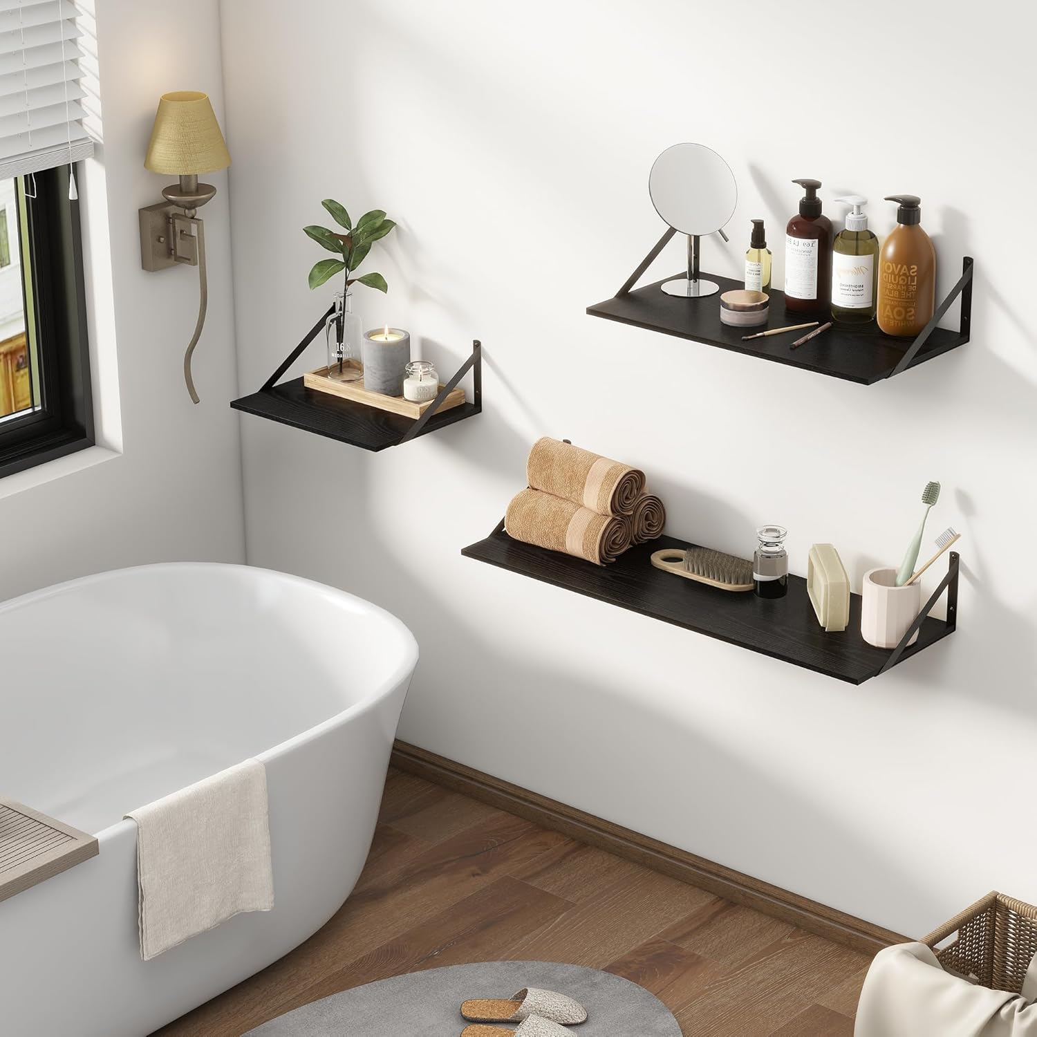 Fun Memories Deep Floating Shelves for Wall, 12 Inch Deep Black Floating Shelves Set of 2, 16" W x 12" D Wall Shelf, Wide Display Ledges Shelves for Bedroom, Bathroom, 12 Deep Bookshelf Wall Mounted - Image 6