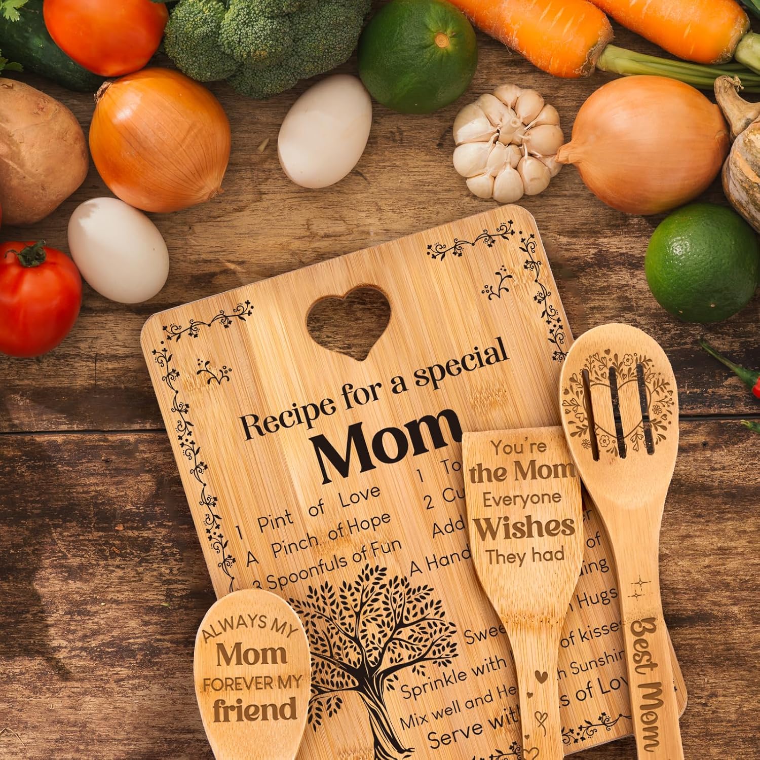 Gifts for Mom - "Recipe for a Special Mom" Mom Birthday Gifts Cutting Board Set, Bamboo-Made Engraved Utensil Set, Birthday Gifts for Mom from Daughter/Son, Mothers Day Gifts - Image 7