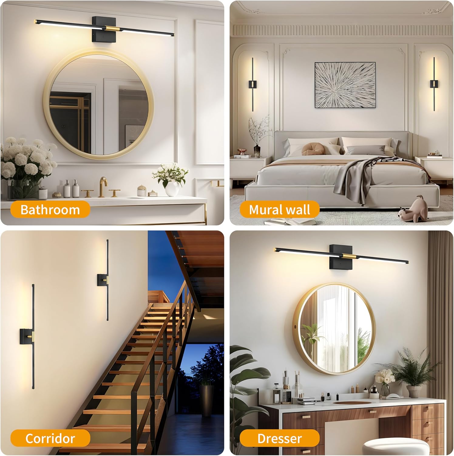 Morauroral Battery Operated Wall Sconces Set of 2, Dimmable 3 Color Battery Wall Sconce with Remote, Black Gold LED Rechargeable Sconces, 24 Inch Modern Wireless Wall Lights for Bedroom, Living Room - Image 8