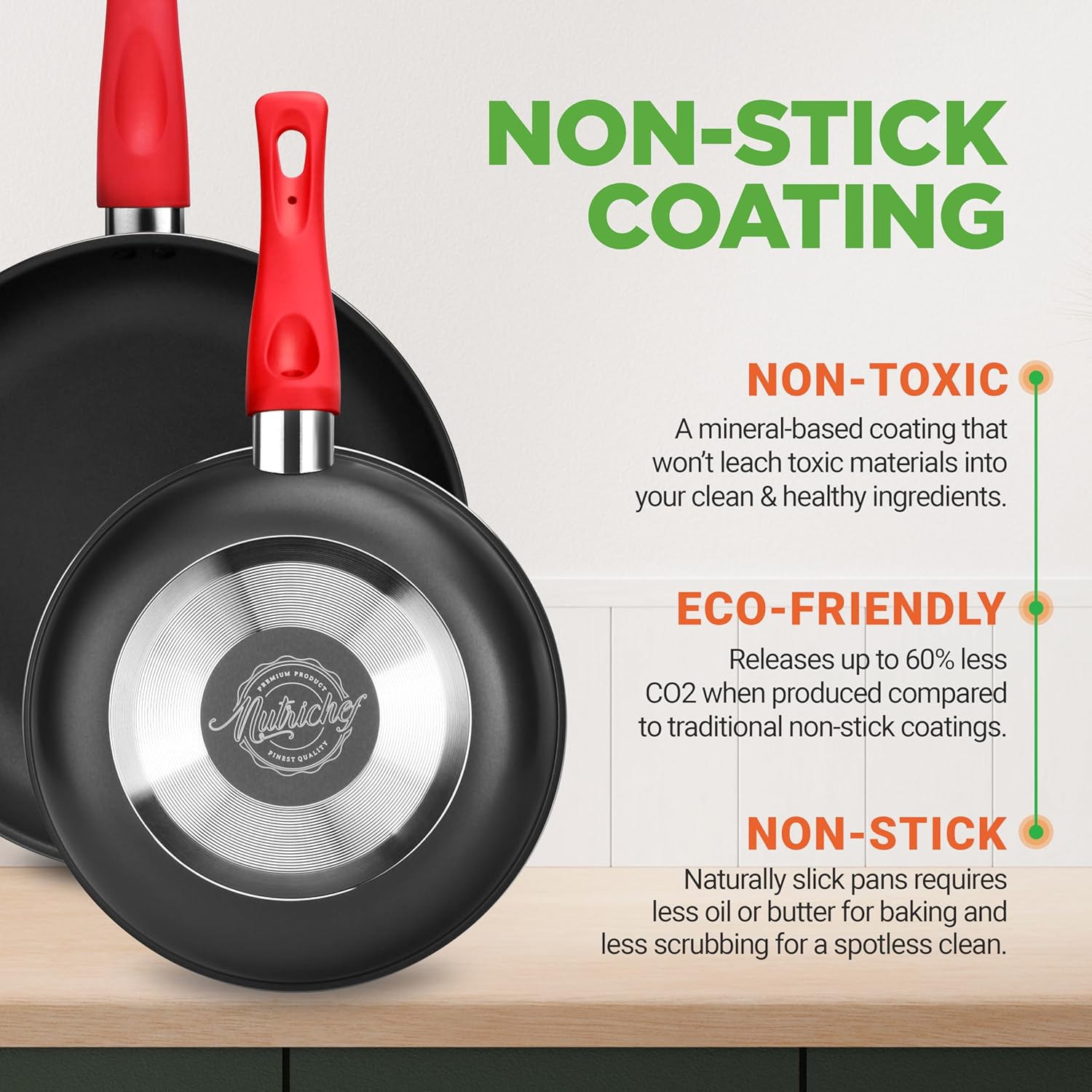 NutriChef 21-Piece Nonstick Cookware Set - PTFE/PFOA/PFOS Free Heat Resistant Lacquer Kitchen Ware Pots Pan w/ Cool-Touch Handles, Saucepan, Fry Pans, Lid, Bakeware, For Gas Electric Ceramic Cooktops - Image 3