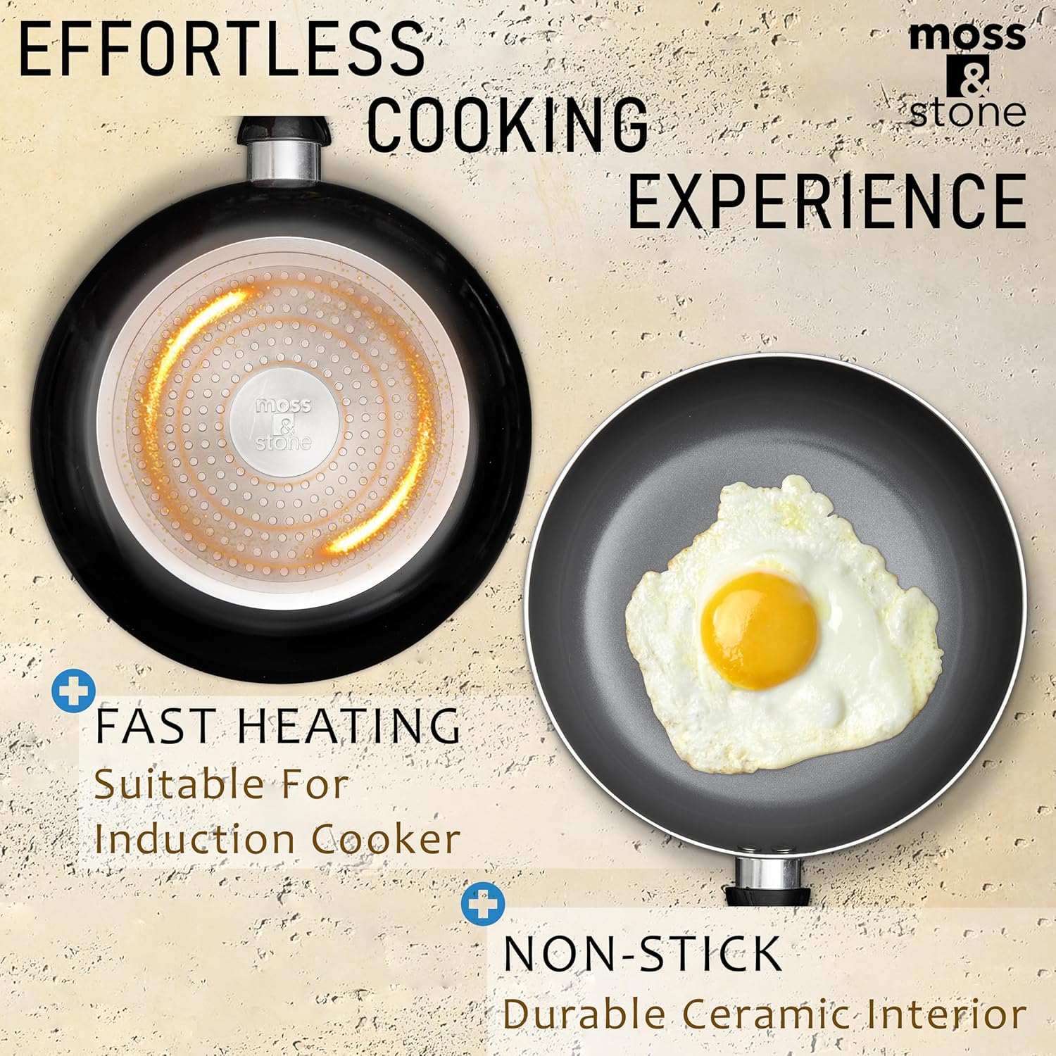 Moss & Stone 6 Pcs Black Nonstick Cookware Set, Pots And Pans Set Non stick With Glass Lid, Induction Cookware, Stay-Cool Handle PTFE/PFOA Kitchen Pots 6-Piece with Frying Pans & Saucepan - Image 3