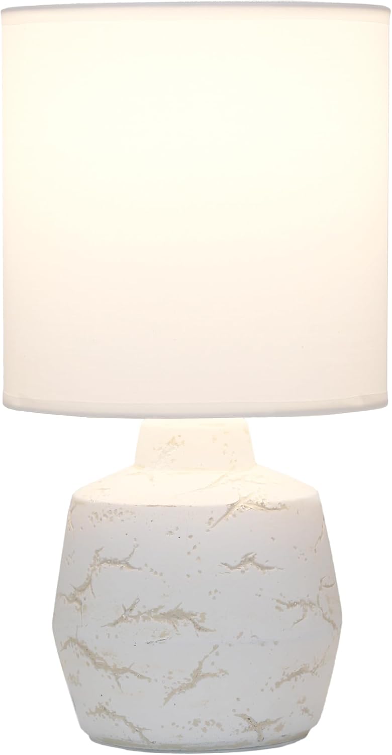 Simple Designs LT1171-OFF 13.78" Chic Glow Marble Inspired Concrete Table Lamp with Fabric Shade, for Bedroom, Office, Living Room, Compact Accent Lighting, Off White - Image 2