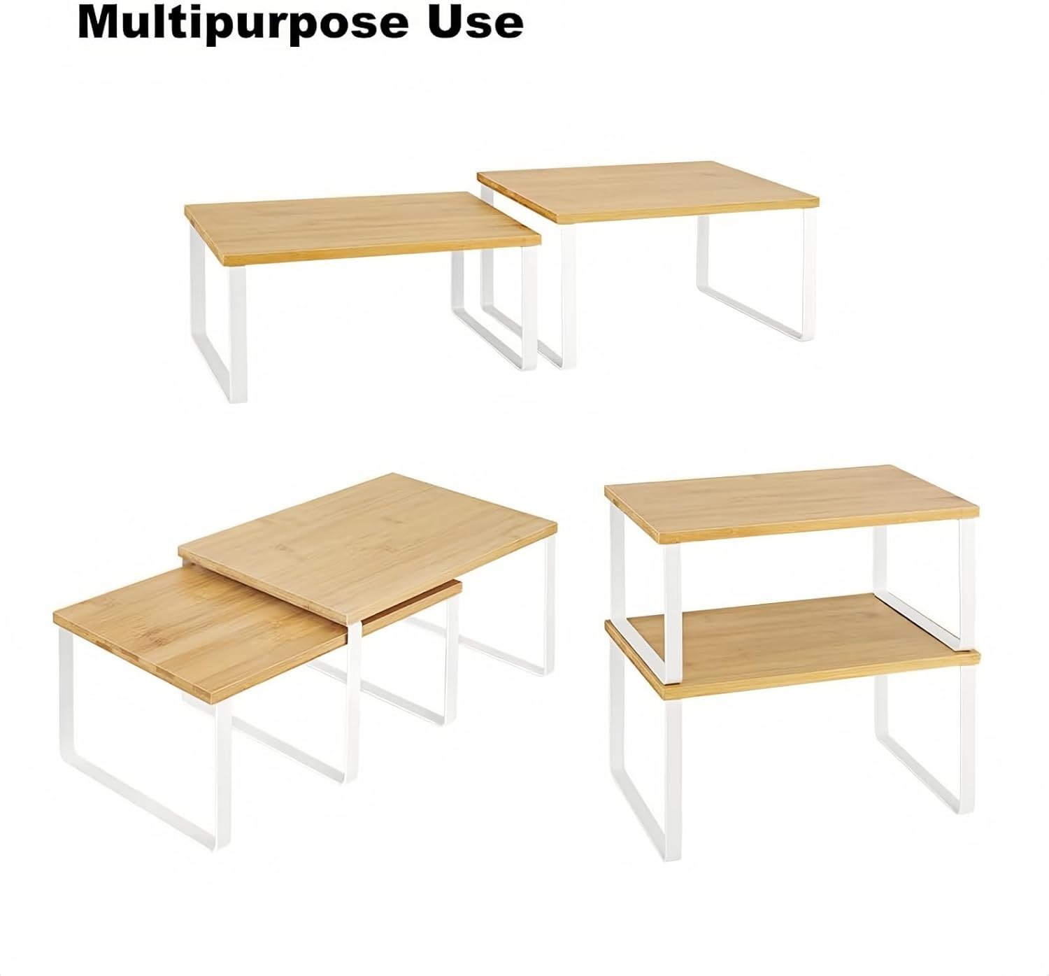 NEX Bamboo Kitchen Cabinet and Counter Shelf Organizer, Stackable & Expandable, Set of 4, White and Natural - Image 6