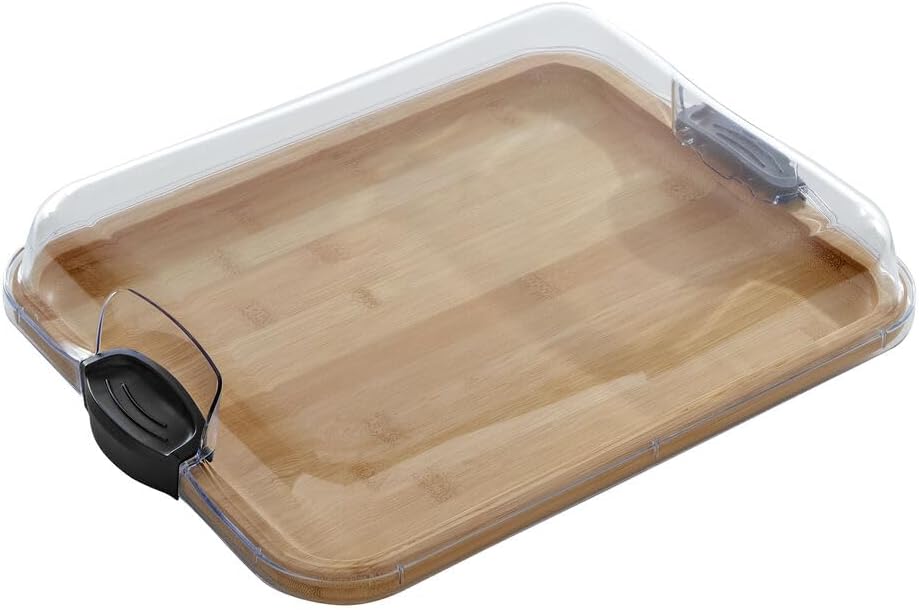 Farberware Build-A-Board Bamboo Cutting Board with Single Storage Compartment, Clear Locking Lid, Black Handles, Perfect for Charcuterie & Snacks - Image 7