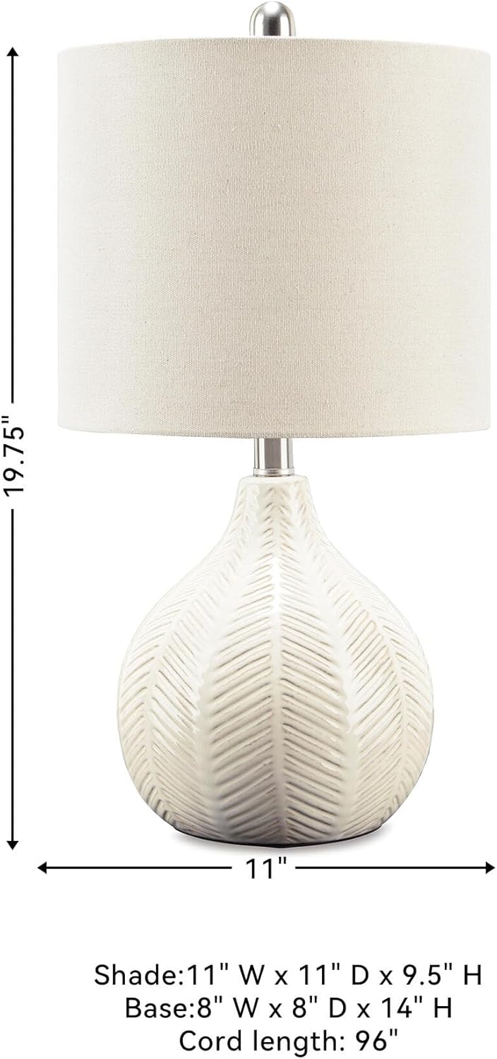 Signature Design by Ashley Rainermen Casual Ceramic Table Lamp, Transparent White Glaze Finish, Drum Hardback Fabric Shade, 11" W x 11" D x 21" H, Off White - Image 5
