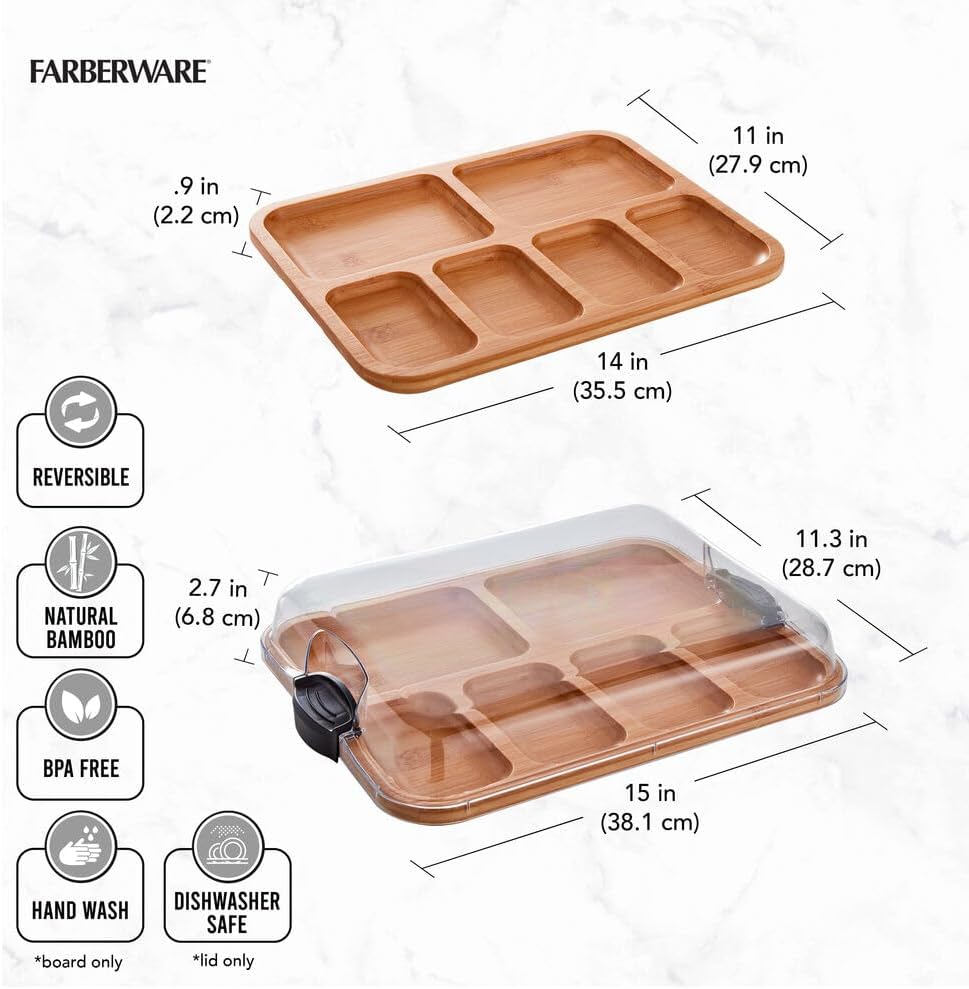 Farberware Build-A-Board Bamboo Cutting Board with Built-In Compartments & Clear Locking Lid, Black Handles, Charcuterie, Snack Tray, Food Prep and Serving Platter - Image 10