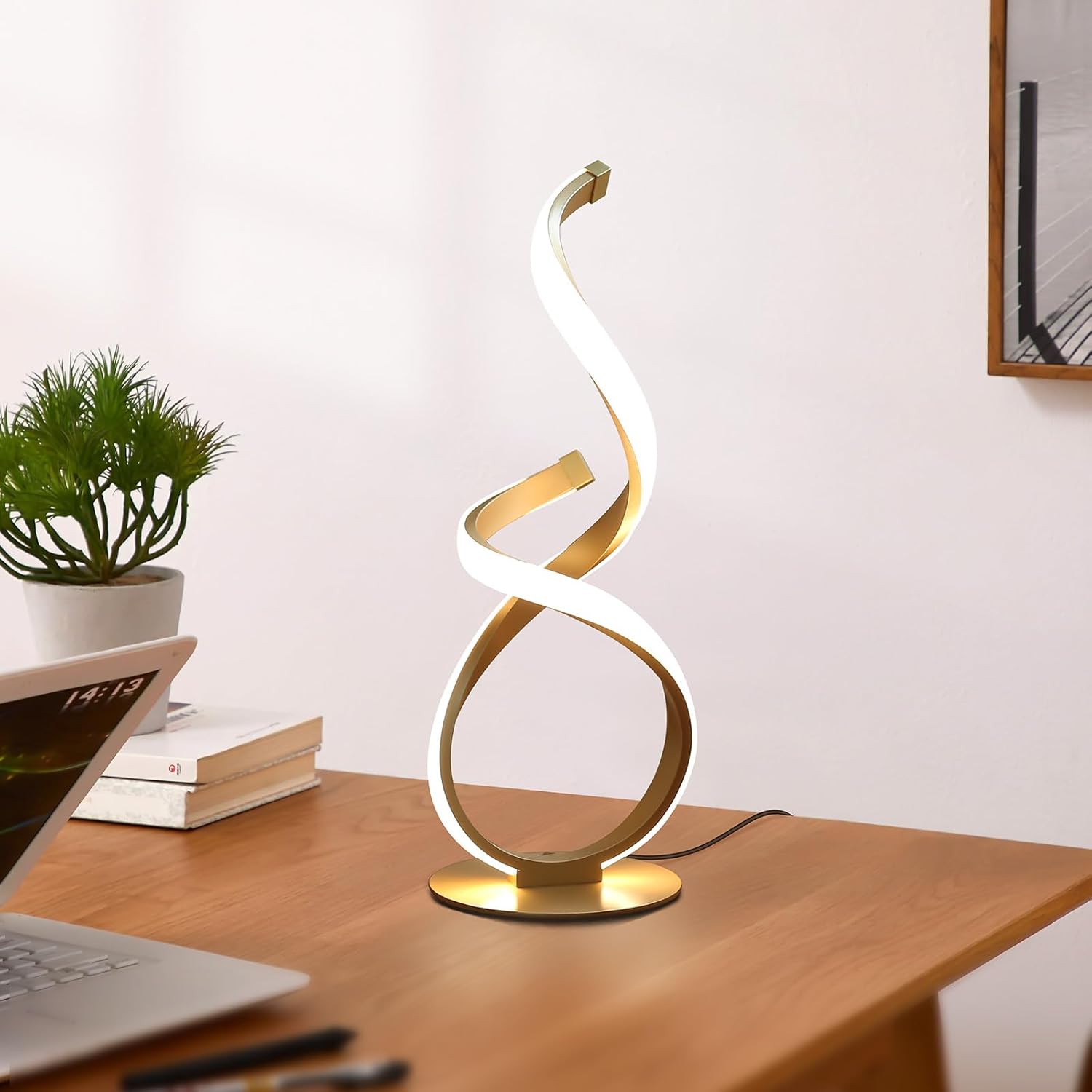 Bedside Table Lamp, LED Touch Dimmable Spiral Desk Lamp for Night Stands, 3 Color Temperature Modern Nightstand Light, Unique Side Light for Living Room, Bedroom, Gold - Image 7