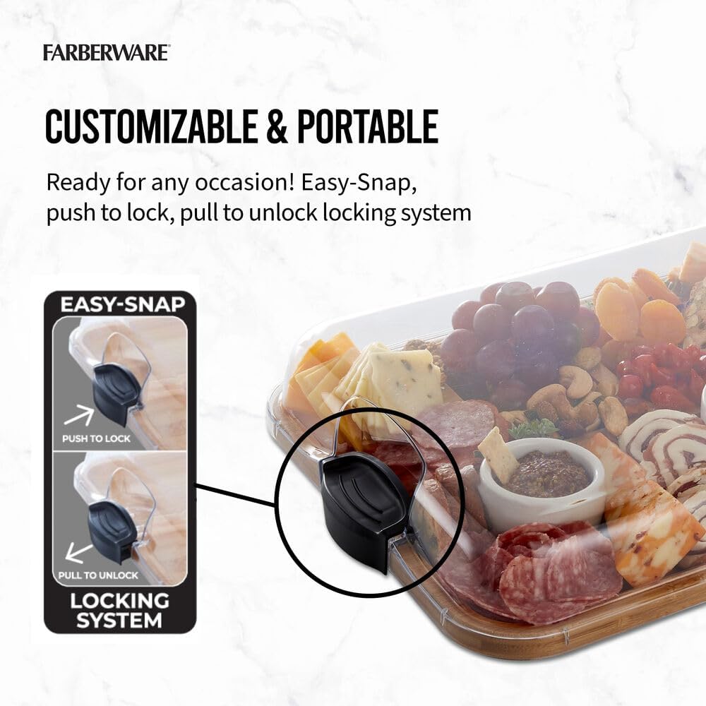Farberware Build-A-Board Bamboo Cutting Board with Built-In Compartments & Clear Locking Lid, Black Handles, Charcuterie, Snack Tray, Food Prep and Serving Platter - Image 8