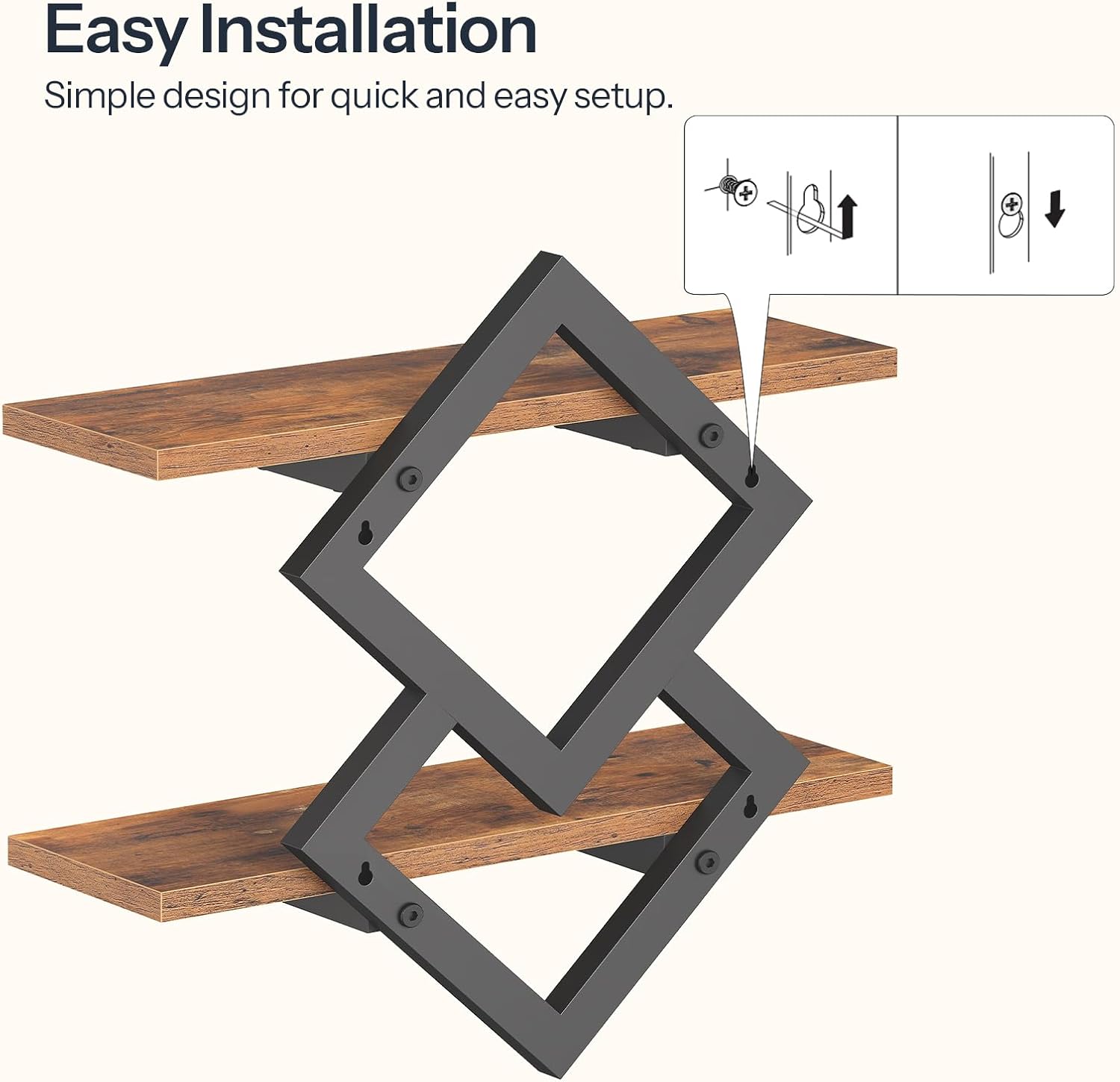 HOOBRO 15" Floating Shelves for Wall, Set of 2 Wall shelf, 2-Tier Hanging Shelves, Wall Mounted Storage Shelf, Display Rack, for Living Room Bedroom Kitchen Bathroom, Rustic Brown and Black BF14BJP201 - Image 8