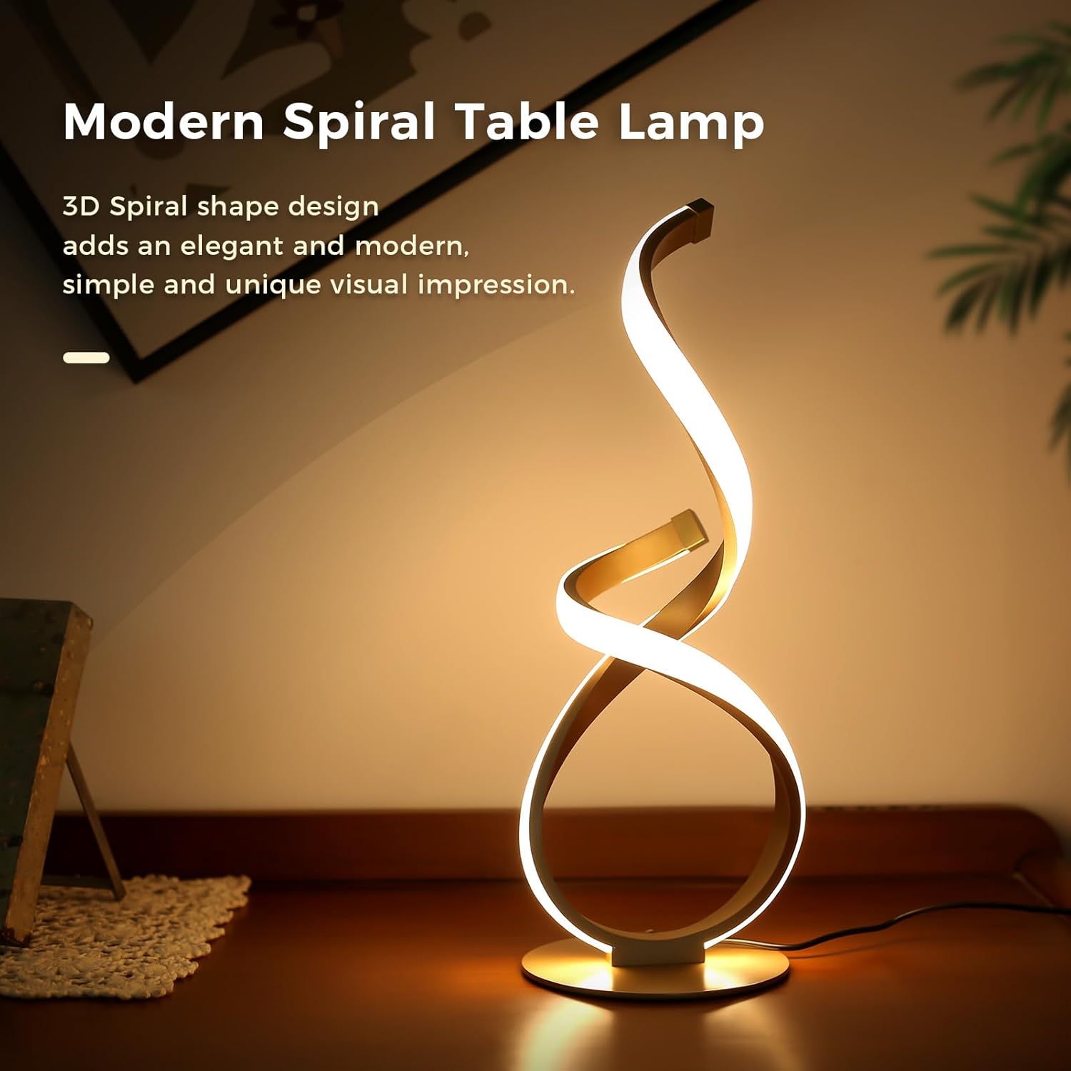 Bedside Table Lamp, LED Touch Dimmable Spiral Desk Lamp for Night Stands, 3 Color Temperature Modern Nightstand Light, Unique Side Light for Living Room, Bedroom, Gold - Image 4
