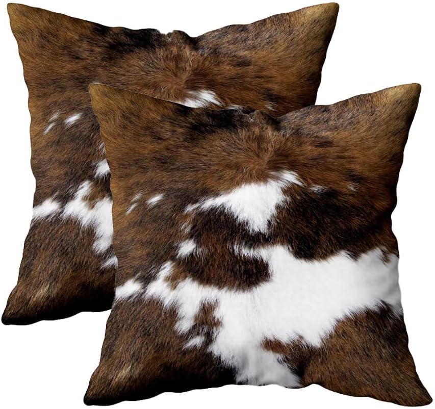 TOMWISH Pack of 2 Throw Pillow Covers Christmas Cowhide Printing Western 18x18 Pillow Cover,Decorative Throw Pillows Cushion Covers for Home Living Room Sofa Bedroom