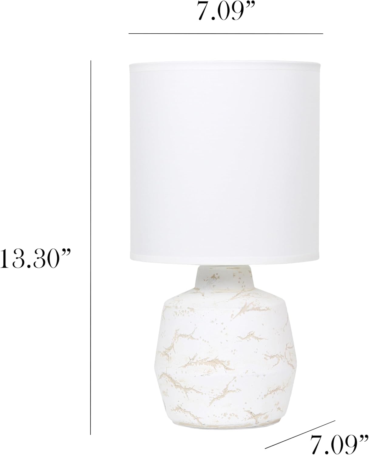 Simple Designs LT1171-OFF 13.78" Chic Glow Marble Inspired Concrete Table Lamp with Fabric Shade, for Bedroom, Office, Living Room, Compact Accent Lighting, Off White - Image 3
