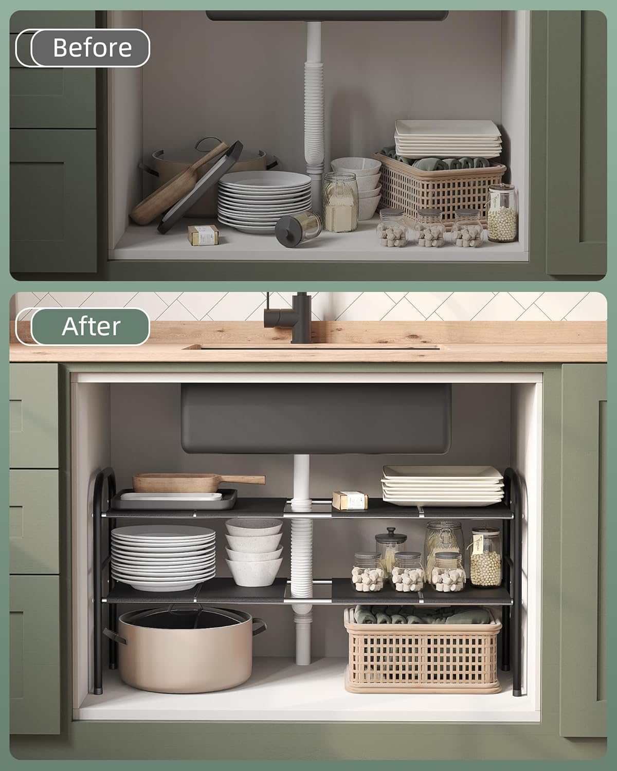 NETEL Under Sink Organizers and Storage, 2 Tier Expandable Under Cabinet Organizer Shelf with 8 Removable Panels,Expandable Shelf for Cupboard,Kitchen,Bathroom,Shoe Storage Rack - Image 7