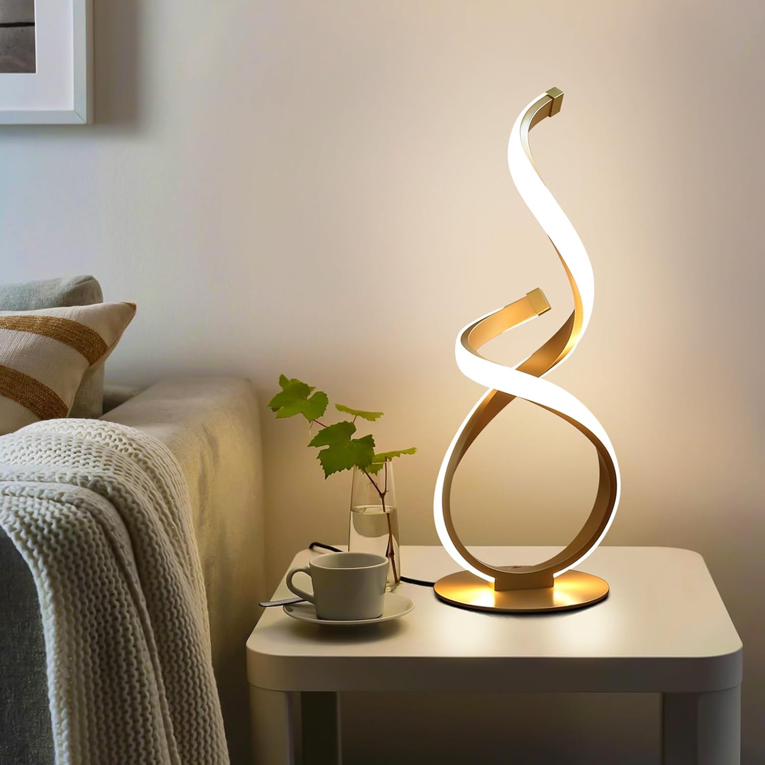 Bedside Table Lamp, LED Touch Dimmable Spiral Desk Lamp for Night Stands, 3 Color Temperature Modern Nightstand Light, Unique Side Light for Living Room, Bedroom, Gold - Image 6