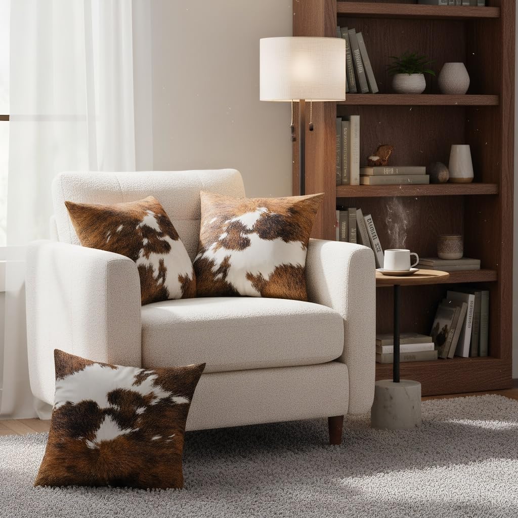 TOMWISH Pack of 2 Throw Pillow Covers Christmas Cowhide Printing Western 18x18 Pillow Cover,Decorative Throw Pillows Cushion Covers for Home Living Room Sofa Bedroom - Image 6