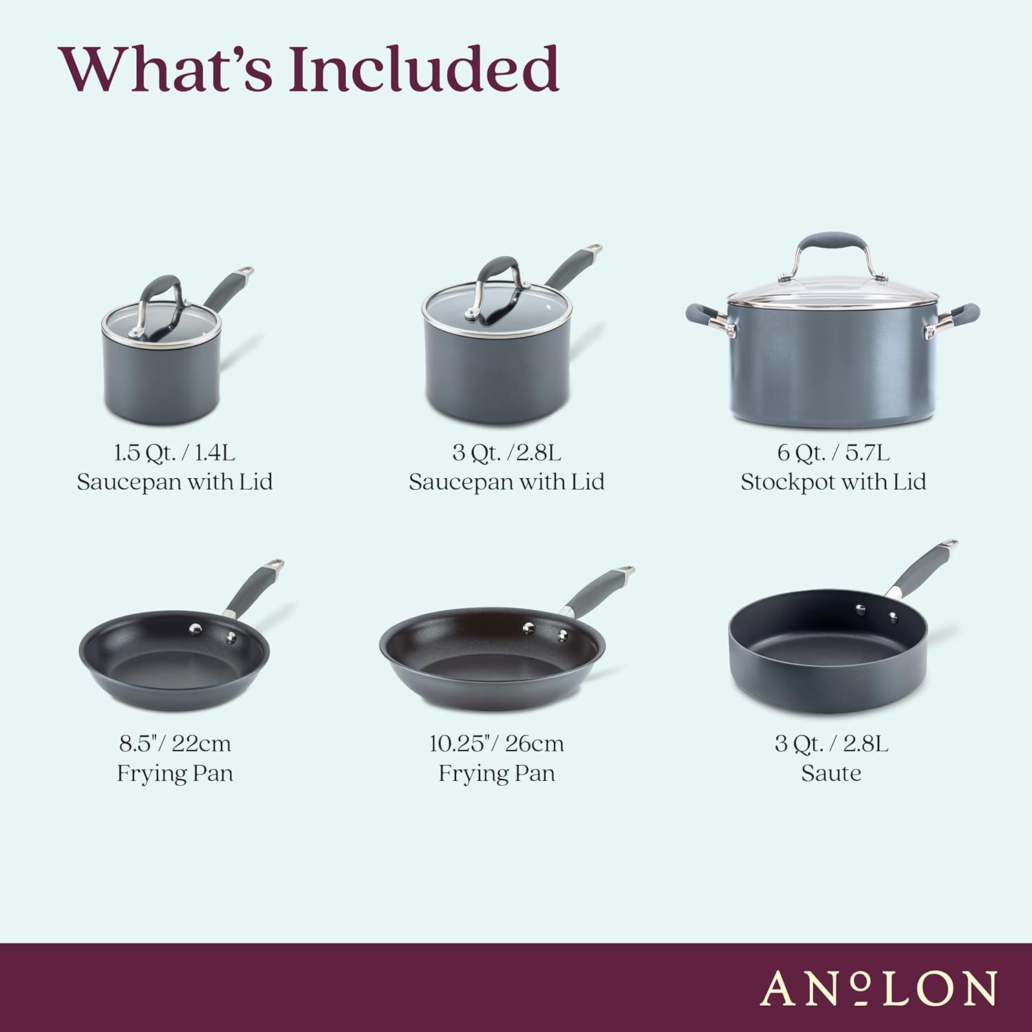 Anolon Advanced Home Hard Anodized Nonstick Cookware Set, Pots and Pans Set, 9-Piece, Moonstone - Image 2