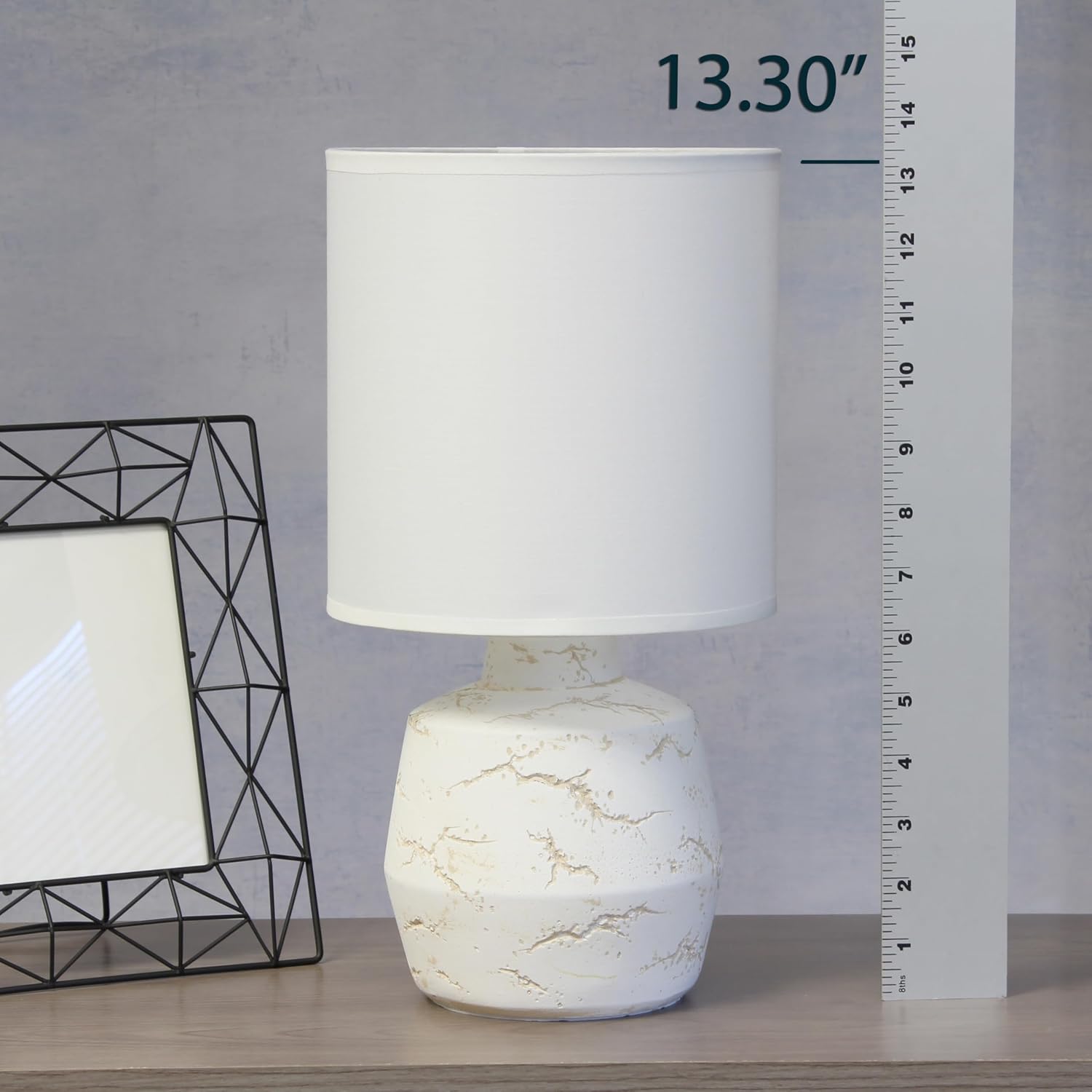 Simple Designs LT1171-OFF 13.78" Chic Glow Marble Inspired Concrete Table Lamp with Fabric Shade, for Bedroom, Office, Living Room, Compact Accent Lighting, Off White - Image 6