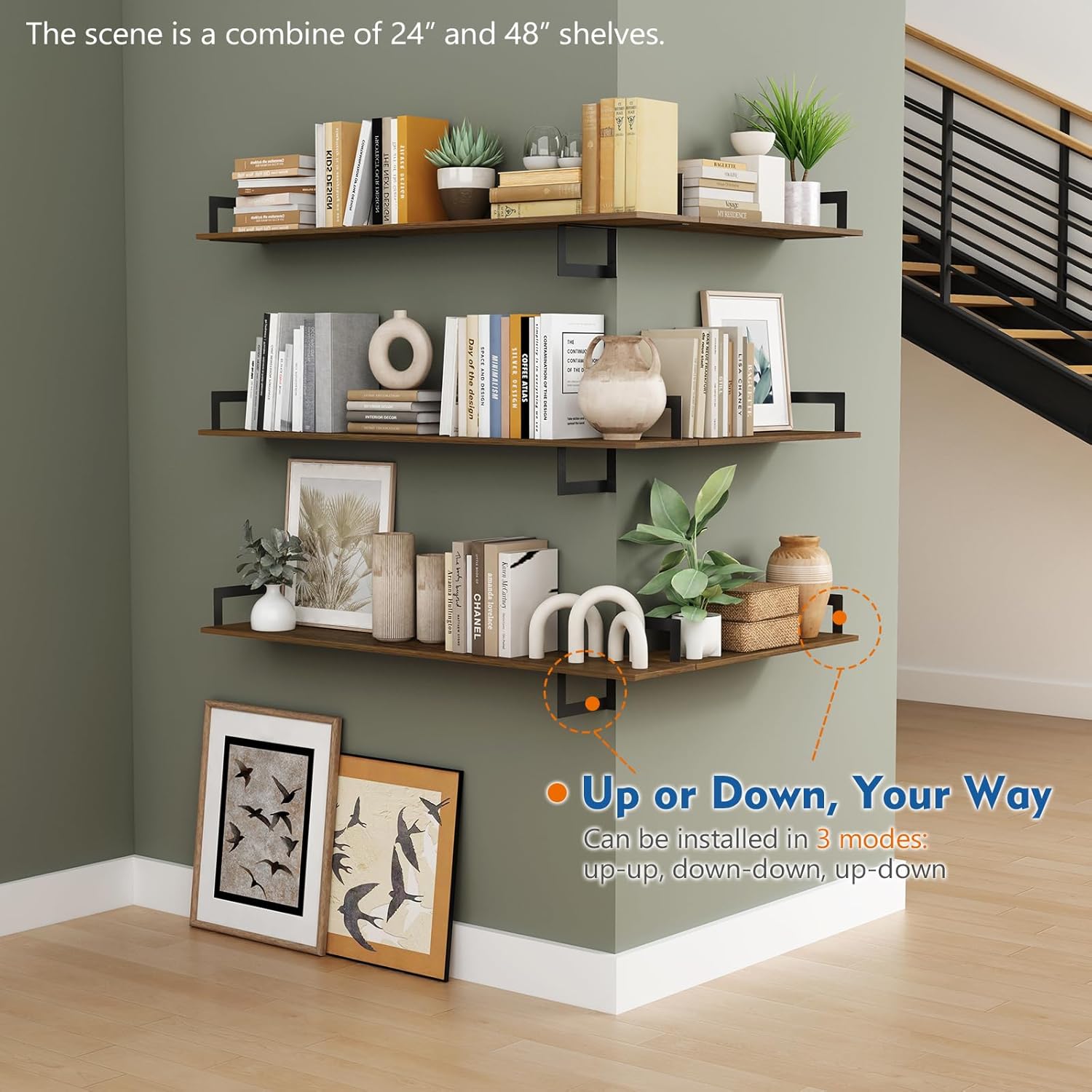 Harwaya Floating Book Shelves for Wall 3-Pack, 24 Inch Long Wall Mount Bookshelf for Bedroom, Rustic Farmhouse Wood Hanging Bookshelves for Living Room Office Books Plants (Dark Brown) - Image 5