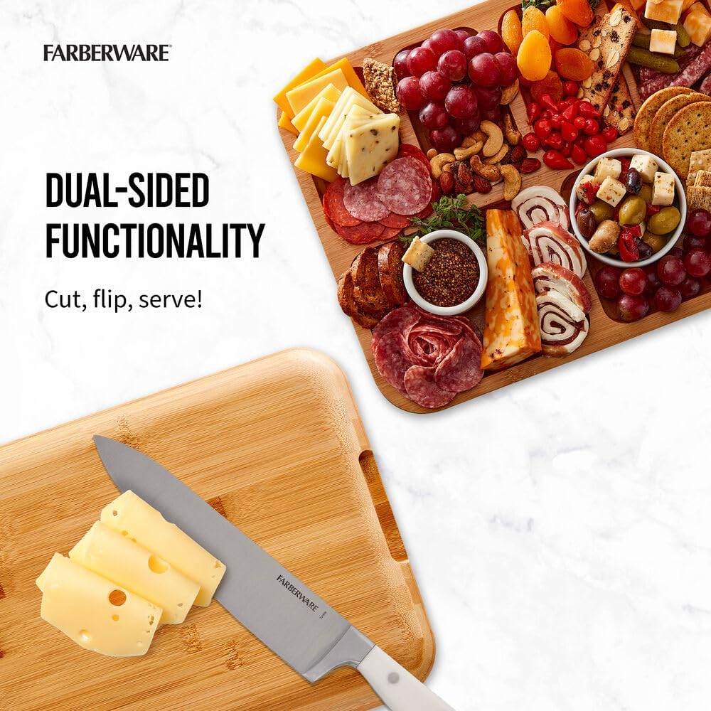 Farberware Build-A-Board Bamboo Cutting Board with Built-In Compartments & Clear Locking Lid, Black Handles, Charcuterie, Snack Tray, Food Prep and Serving Platter - Image 7