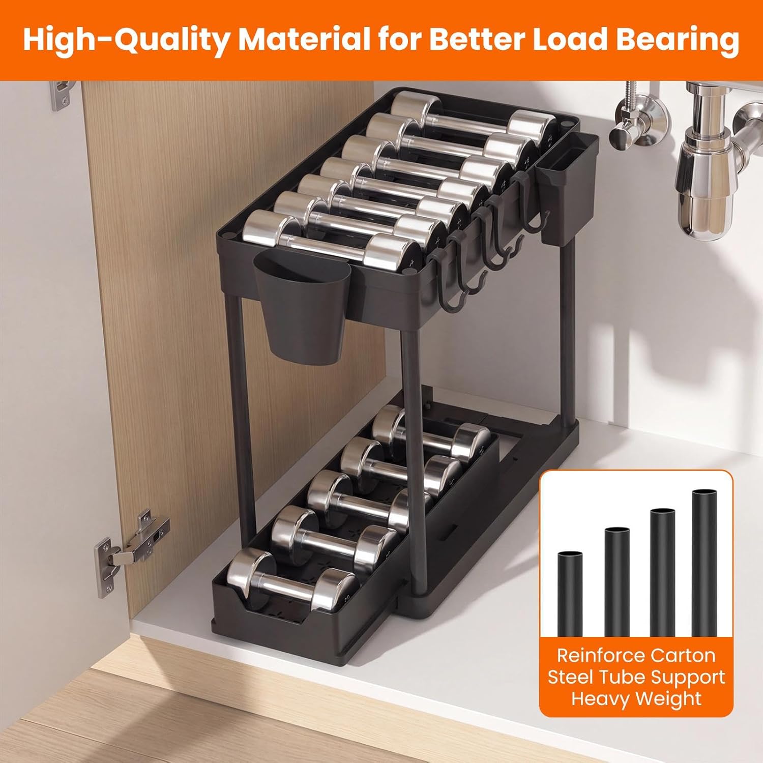 Under The Sink Organizer, 2 Tier Sliding Under Kitchen Sink Organizer, Multi-Use Pull Out Cabinet Organizer for Countertop, Bathroom, Pantry & Office Organization (Black(2 pack)) - Image 6