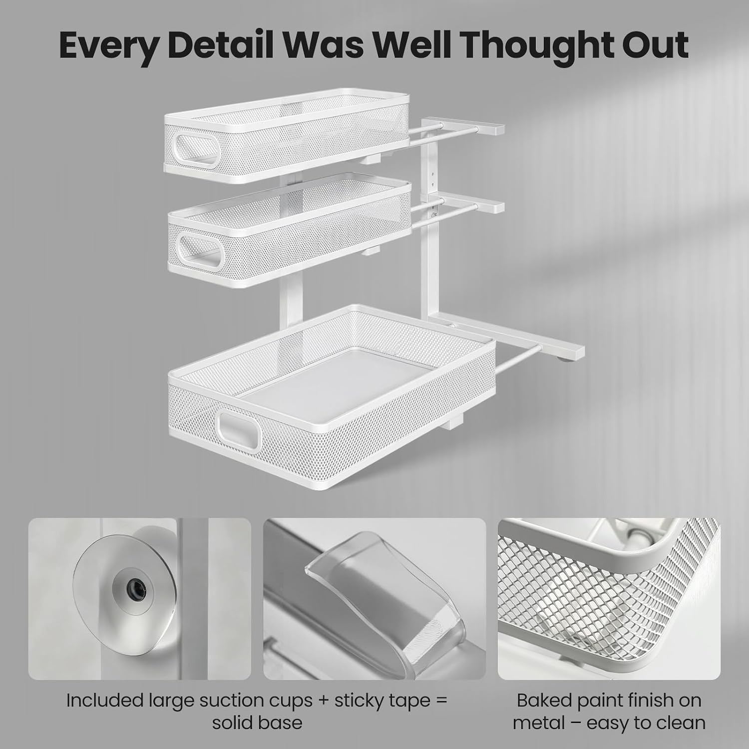 Under Sink Organizer, 3-Tier Pull Out Cabinet Organizer with Drawer Stops, Height Adjustable Slide Out Storage Rack for Kitchen Bathroom Pantry Laundry Room Organization, 2 Pack - Image 5