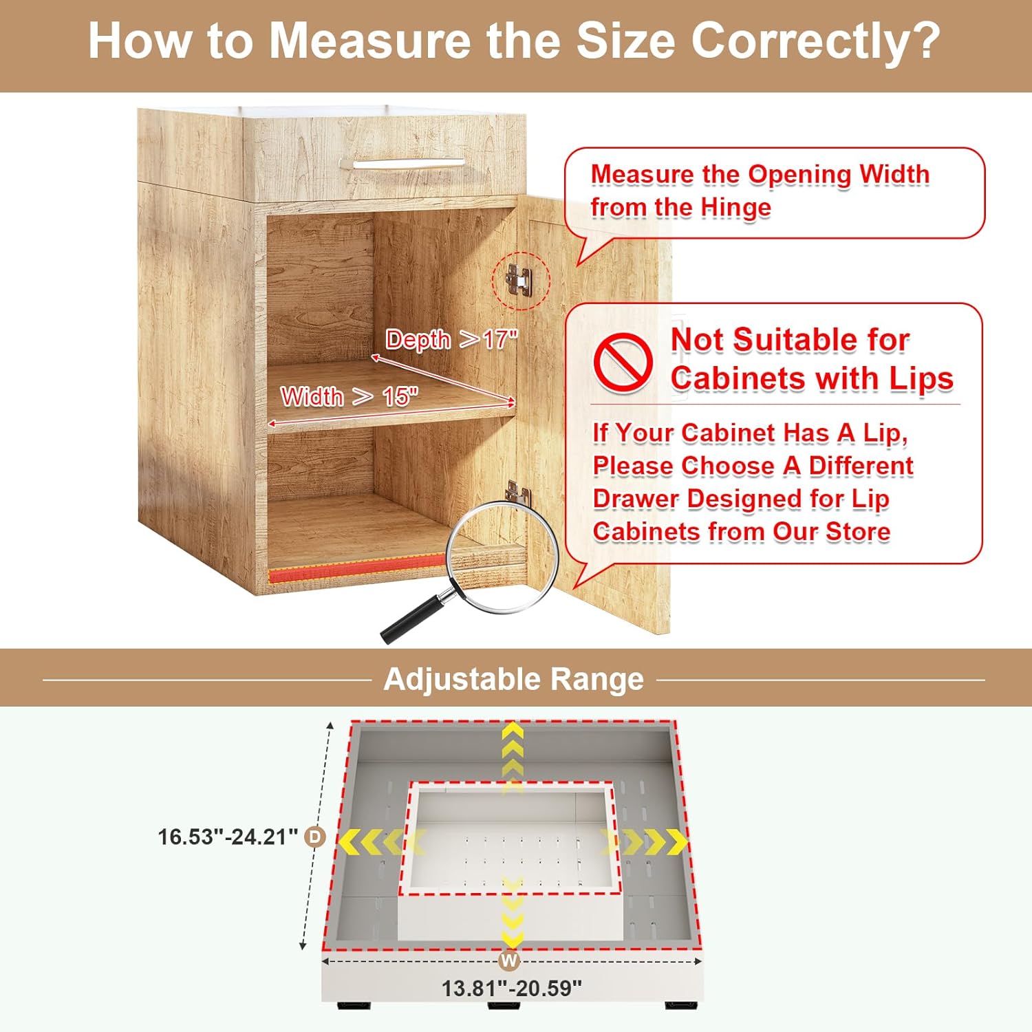 Pull out Cabinet Organizer,Width (14"-21") and Depth (17"-24") Expandable With 3 Rails,No Drill Adjustable Slide out Drawers for Kitchen,Pantry,Adhesive Roll out Shelves,for Cabinets Without Lip,White - Image 2