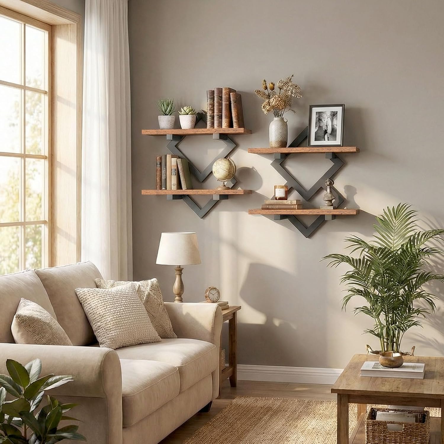 HOOBRO 15" Floating Shelves for Wall, Set of 2 Wall shelf, 2-Tier Hanging Shelves, Wall Mounted Storage Shelf, Display Rack, for Living Room Bedroom Kitchen Bathroom, Rustic Brown and Black BF14BJP201 - Image 4