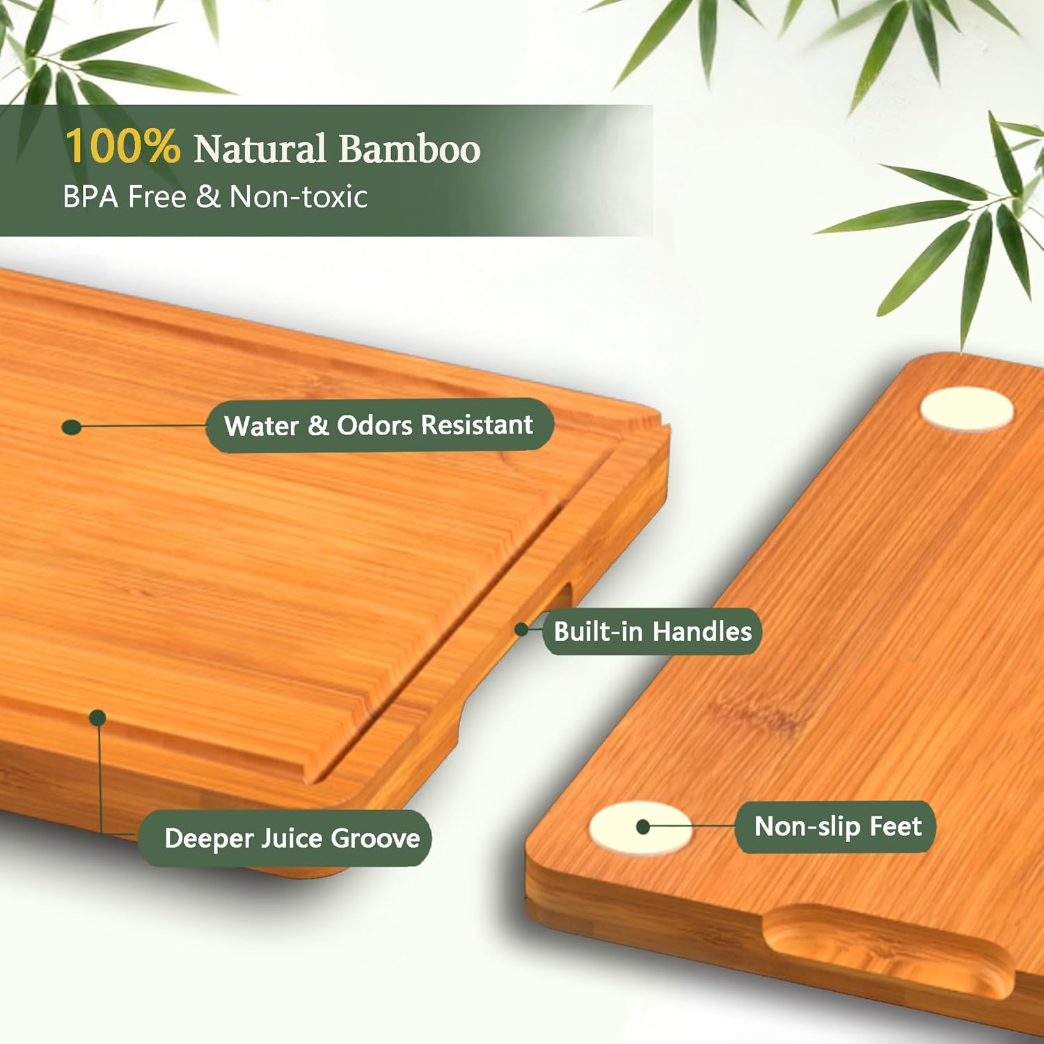 Cutting Boards for Kitchen, Bamboo Cutting Board Set of 3 with Storage Stand, Deep Carbonized Chopping Boards with Deep Juice Grooves and Side Handles for Meat, Vegetables, Fruit and Meal Prep - Image 6