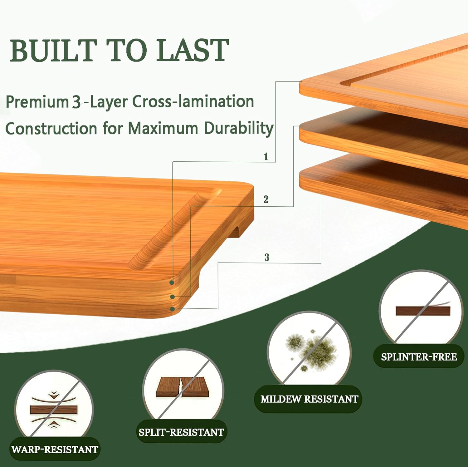 Cutting Boards for Kitchen, Bamboo Cutting Board Set of 3 with Storage Stand, Deep Carbonized Chopping Boards with Deep Juice Grooves and Side Handles for Meat, Vegetables, Fruit and Meal Prep - Image 5