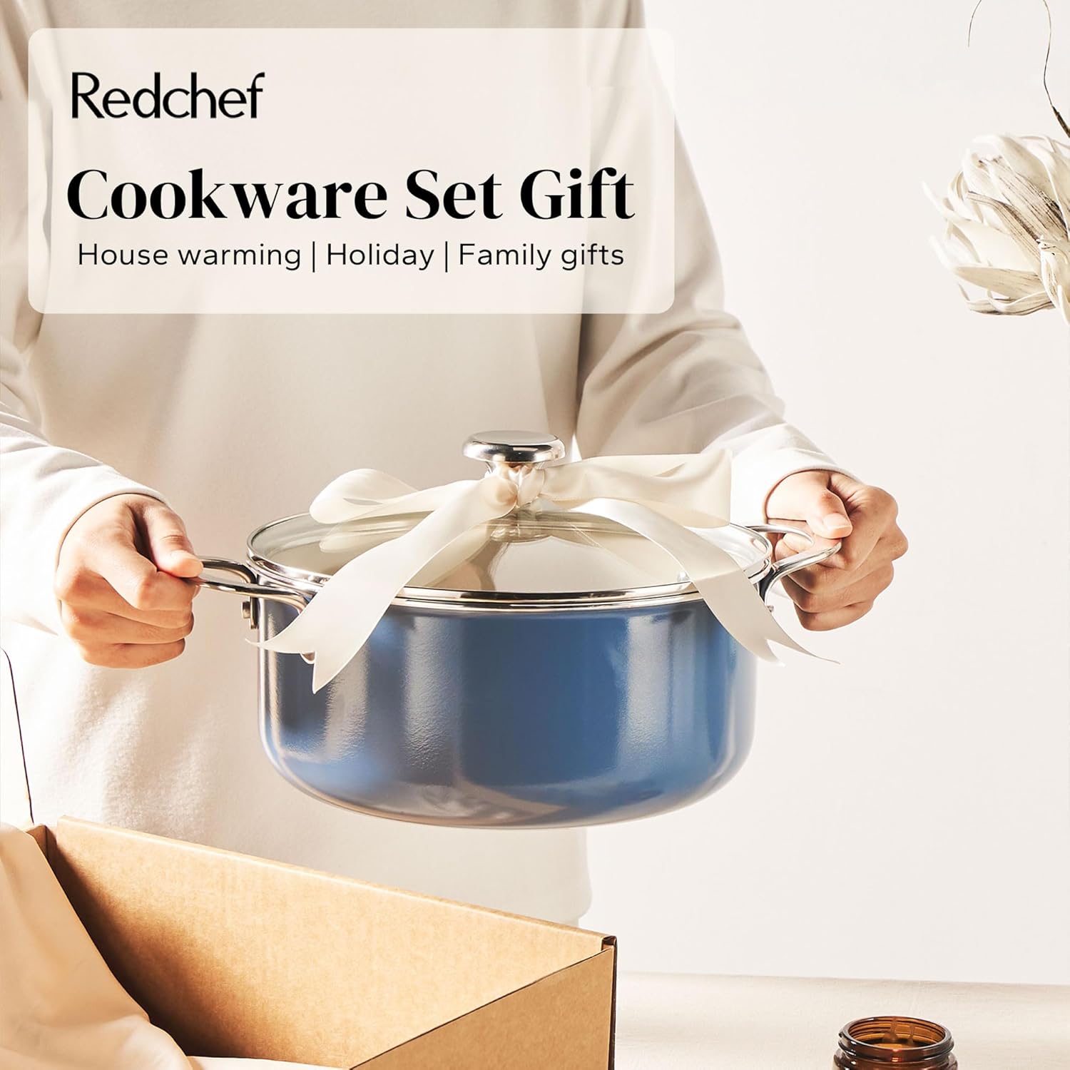 Redchef Ceramic Nonstick Cookware Set,14pcs Pots and Pans Set Non Stick,Induction Cookware with Stainless Steel Handle,Non Toxic Kitchen Cooking Set,Dishwasher & Oven Safe,PFAS PFOA & PTFE Free(Blue) - Image 7