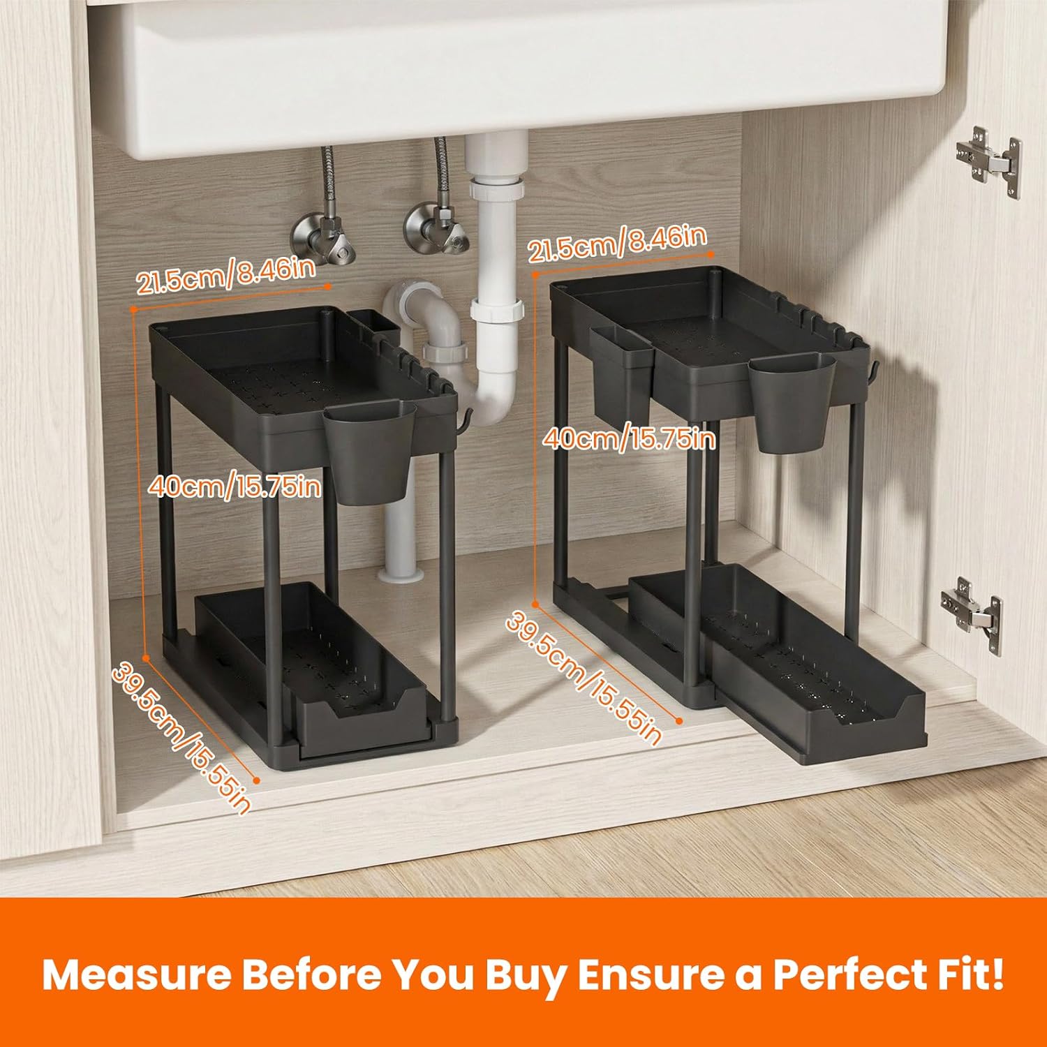Under The Sink Organizer, 2 Tier Sliding Under Kitchen Sink Organizer, Multi-Use Pull Out Cabinet Organizer for Countertop, Bathroom, Pantry & Office Organization (Black(2 pack)) - Image 4