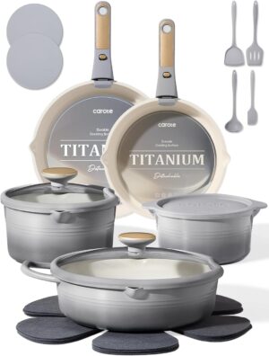 CAROTE 20Pcs Titanium Cookware Set,...
