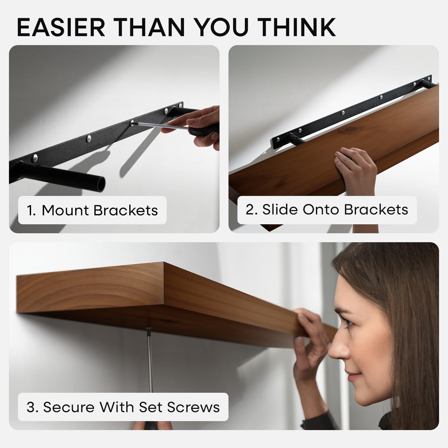Homeforia Walnut 18 inch Floating Shelf, High End Solid Real Wood 18inch Floating Shelves for Wall Mounted, Dark Brown 18 inches Long Floating Shelves, Heavy Duty Bracket, 18 X 6.5 X 1.75 in, Set of 2 - Image 5