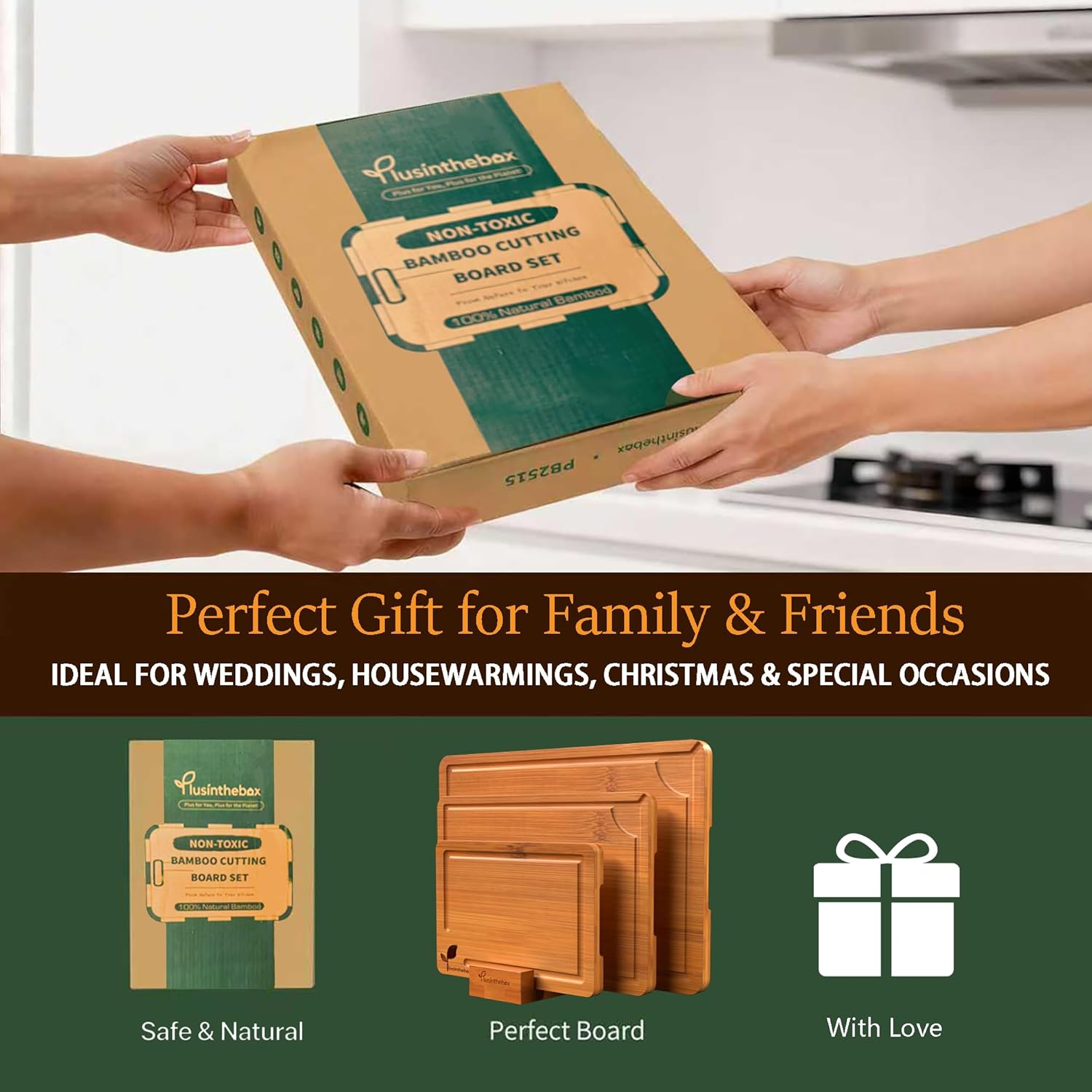 Cutting Boards for Kitchen, Bamboo Cutting Board Set of 3 with Storage Stand, Deep Carbonized Chopping Boards with Deep Juice Grooves and Side Handles for Meat, Vegetables, Fruit and Meal Prep - Image 8
