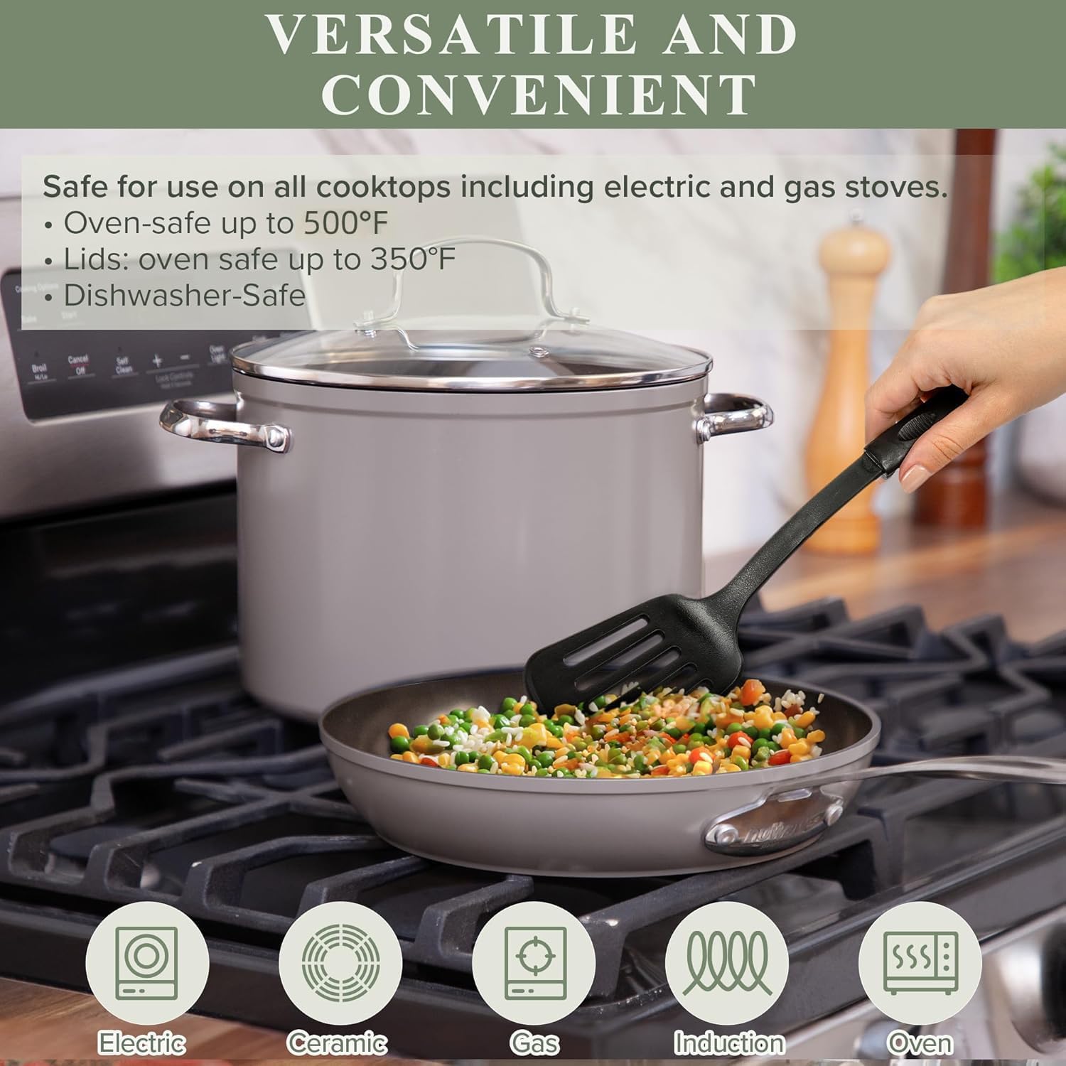Nuwave Healthy Duralon Blue Ceramic Nonstick Cookware Set, Diamond Infused Scratch-Resistant, PFAS Free, Dishwasher & Oven Safe, Induction Ready & Evenly Heats, Tempered Glass Lids & Stay-Cool Handles - Image 3