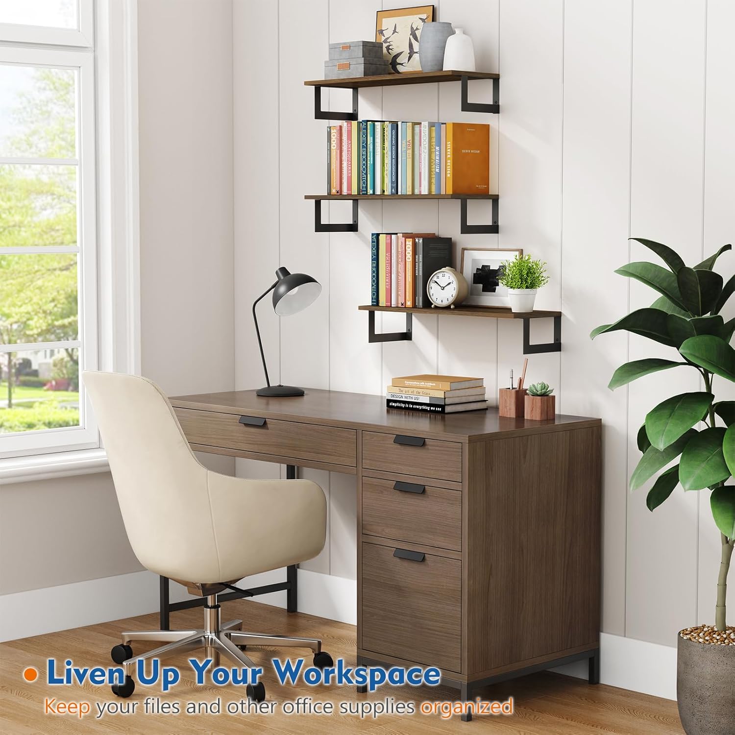 Harwaya Floating Book Shelves for Wall 3-Pack, 24 Inch Long Wall Mount Bookshelf for Bedroom, Rustic Farmhouse Wood Hanging Bookshelves for Living Room Office Books Plants (Dark Brown) - Image 4