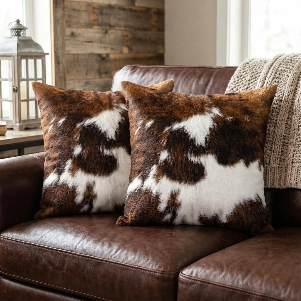 TOMWISH Pack of 2 Throw Pillow Covers Christmas Cowhide Printing Western 18x18 Pillow Cover,Decorative Throw Pillows Cushion Covers for Home Living Room Sofa Bedroom - Image 2