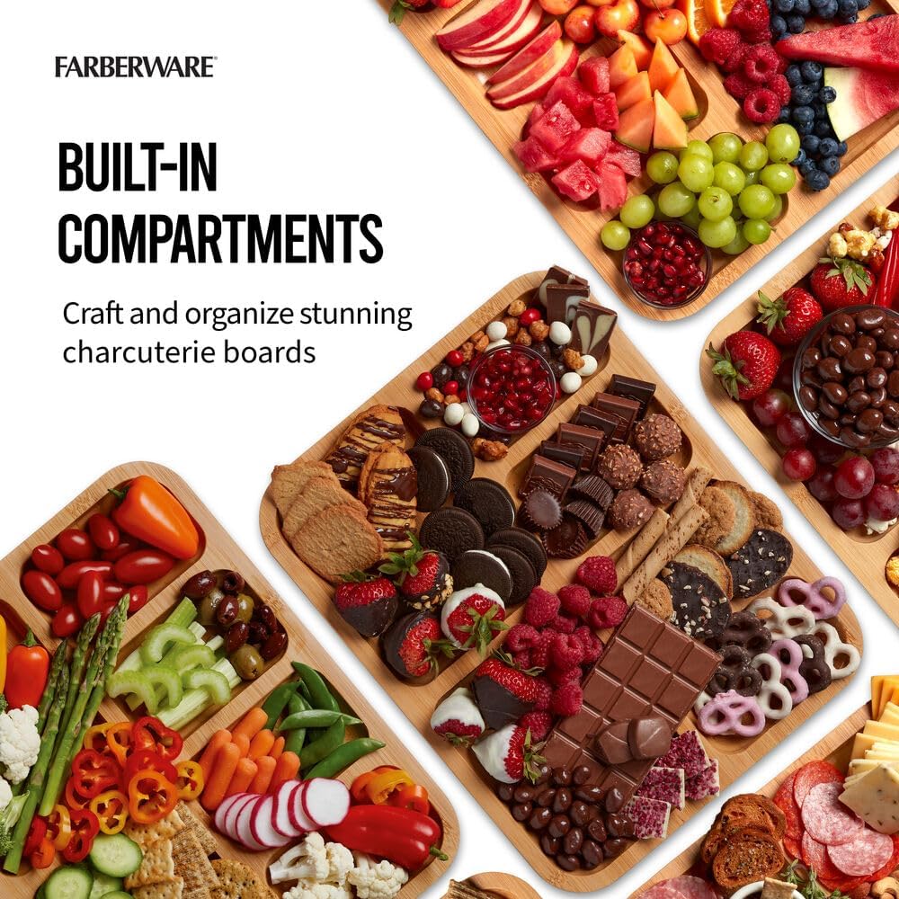 Farberware Build-A-Board Bamboo Cutting Board with Built-In Compartments & Clear Locking Lid, Black Handles, Charcuterie, Snack Tray, Food Prep and Serving Platter - Image 5