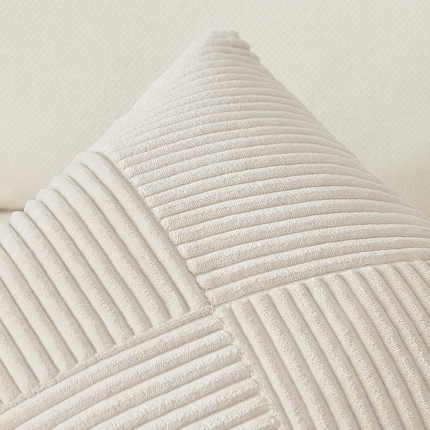 Topfinel Cream White Decorative Neutral Throw Pillow Covers 18x18 Inch for Couch Sofa Bed, Soft Corduroy Striped Patchwork Windmill Textured Square Cushion Covers Set of 2 Spring Boho Home Decor - Image 8